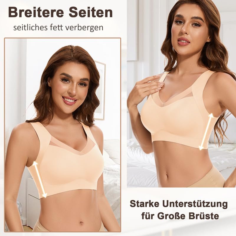 Jiuday Sujetador sin costuras sin aros para mujer, acolchado, cómodo, sin aros, sujetador deportivo Jelly Bra Soft Seamless Encaje Bralette