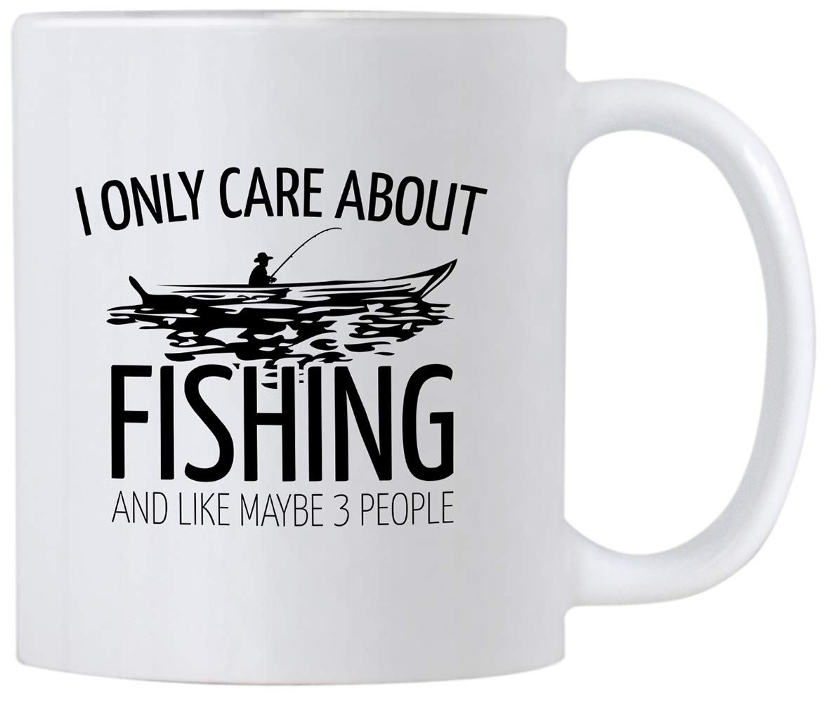 Casitika Funny Fishing Present. 11 oz Fisherman Mug. I Only Care About Fishing Cup. Birthday Present idea for Men and Women.