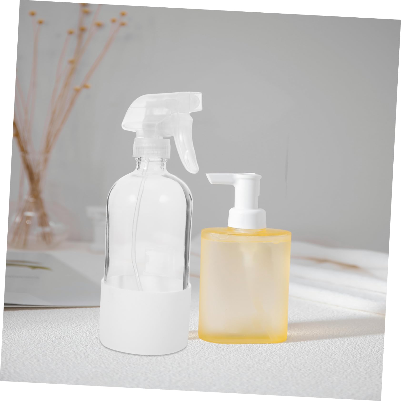 PRETYZOOM 2 Botellas Pulverizadoras de Vidrio Reutilizables, 500ml, con Funda de Silicona, Neblina para Limpieza y Riego