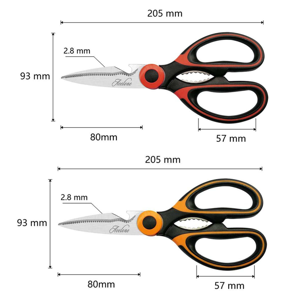Acelone Kitchen Shears,Kitchen Scissors Heavy Duty Meat Scissors Poultry Shears, Dishwasher Safe Food Cooking Scissors All Purpose Stainless Steel Utility Scissors, 2-Pack (Red,Orange) - 5