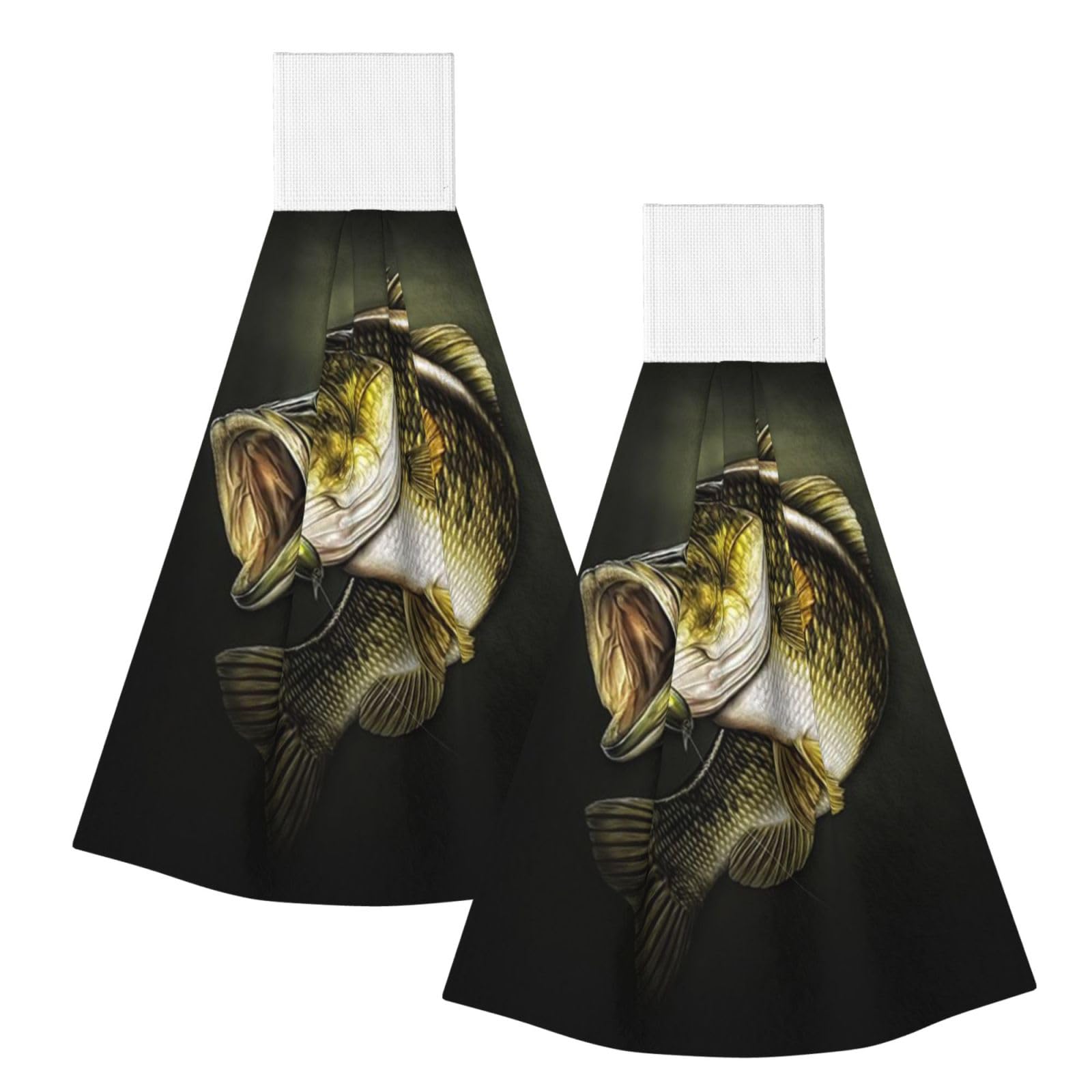 DOPKLNA Fish Pattern, 2 Pcs Hanging Coral Fiber Hand Towels for Bathroom, Absorbent Kitchen Towels
