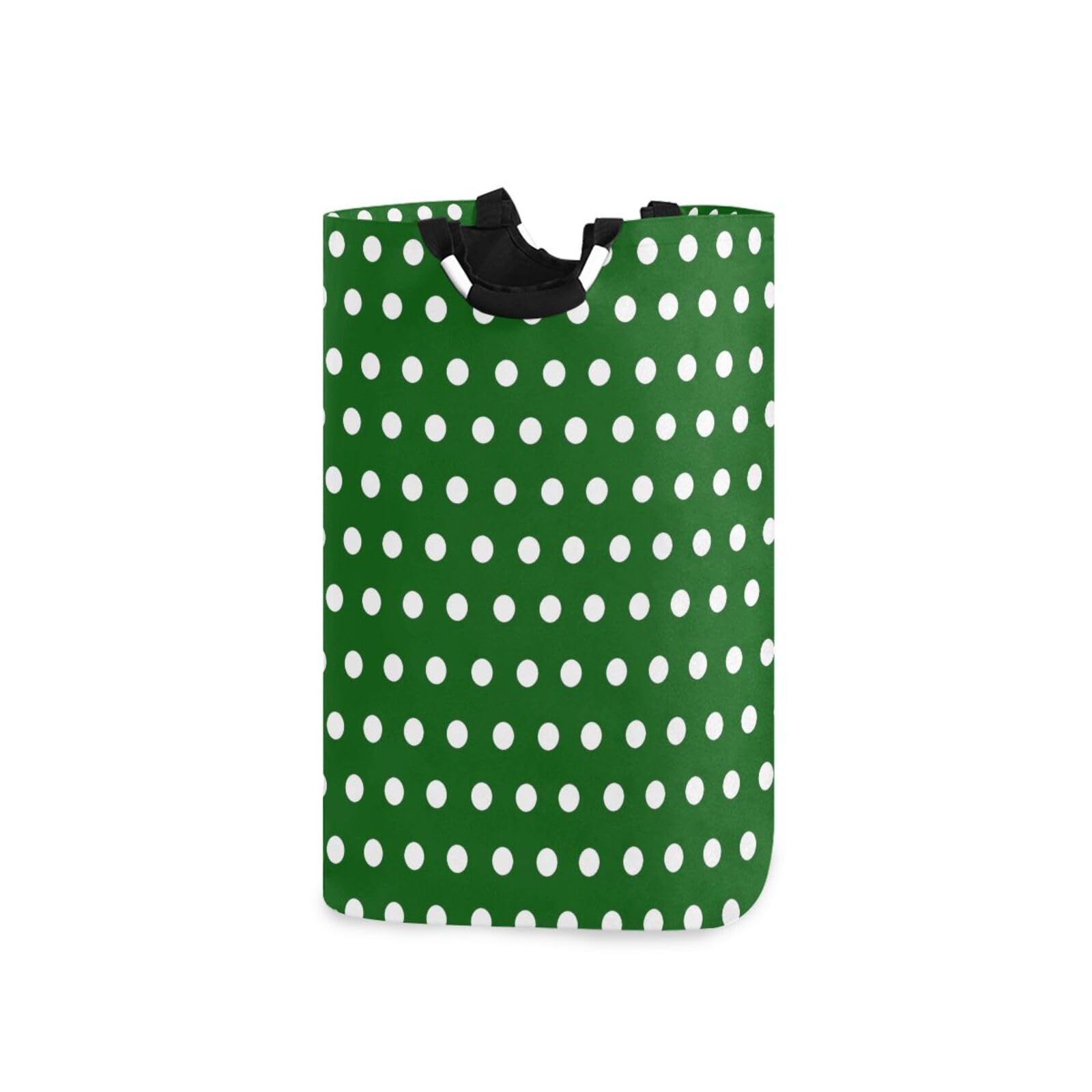 Jihqo Laundry Hamper Basket Polka Dots Green White Collapsible Nursery Storage Bin Waterproof Clothing Baskets for Home Bedroom Bathroom Washing Room