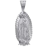 Solid 925 Sterling Silver - Men's Virgin Mary Pendant - Iced Nuestra Señora de Guadalupe