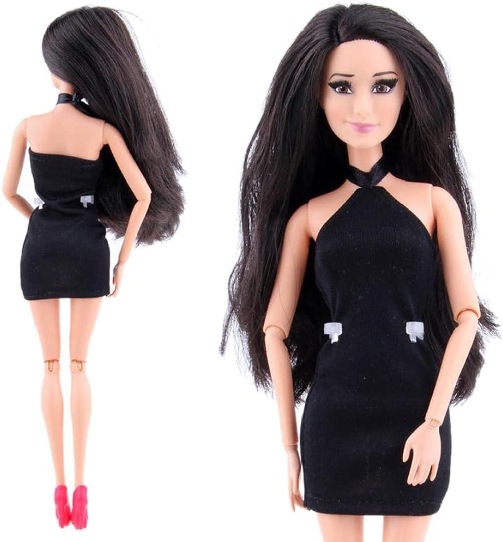Wensltd Black Fashion Handmade Princess Dress Clothes Gown for Barbie Doll (E)