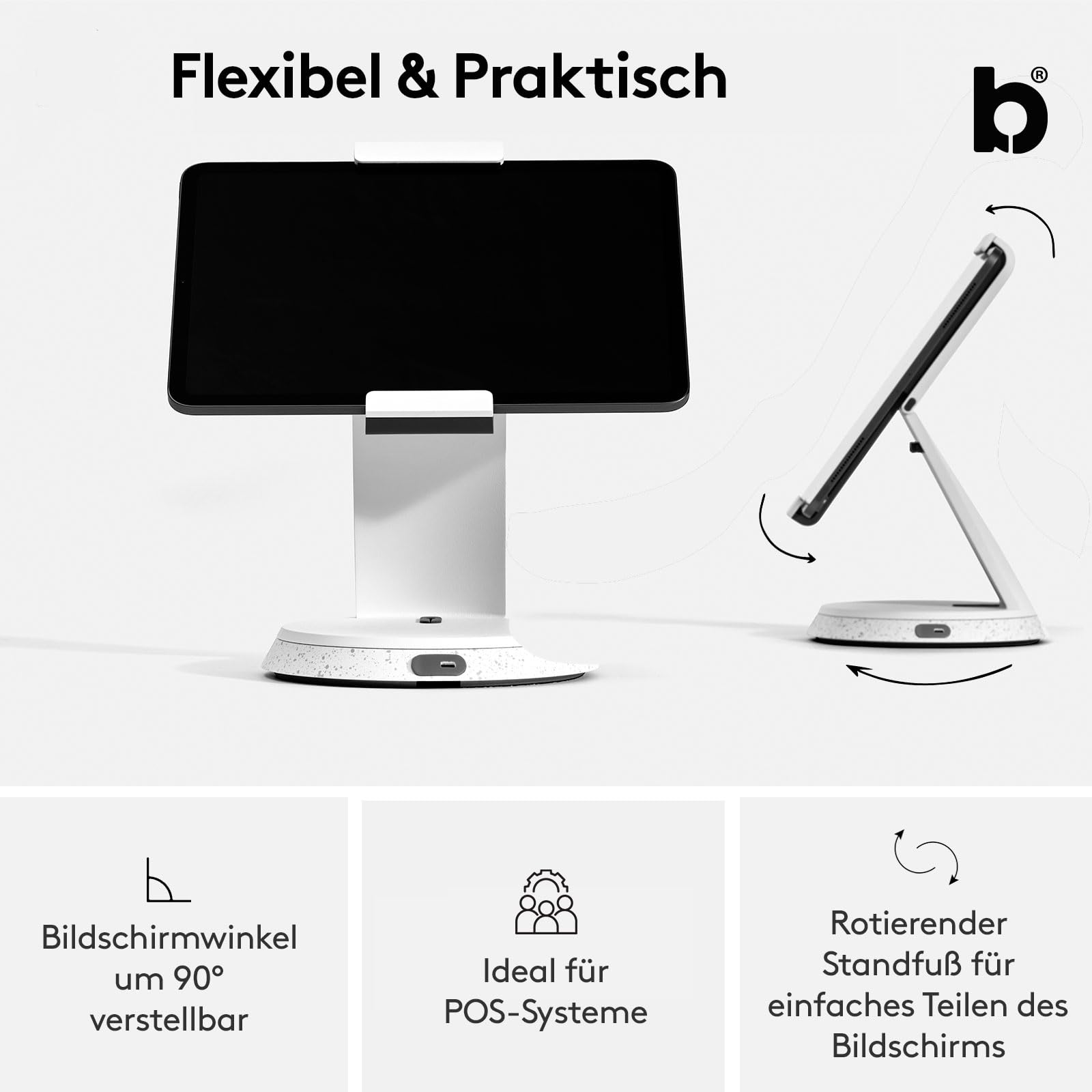 BOUNCEPAD Eddy Tablet Ständer & iPad Halterung – sichere POS-Halterung für 7"-13" Tablets | robuste Tischhalterung aus Druckguss-Aluminium| abschließbar | schwarz