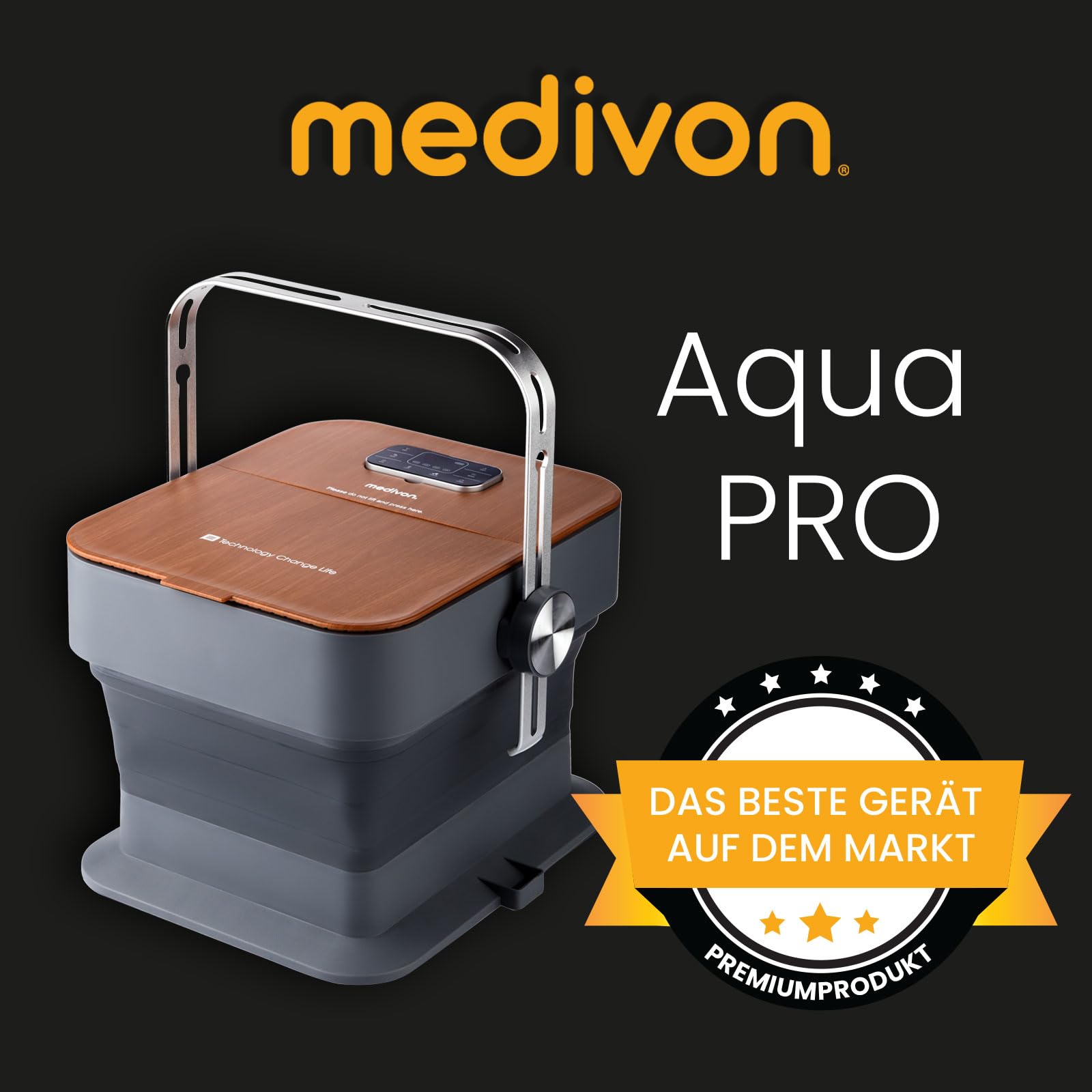Medivon Aqua Pro Wasser-Fußmassagegerät, Sprudelmassage, Ozonierungsfunktion, Infrarottherapie, Fußbad mit Rollenmassage, platzsparend faltbar - braun