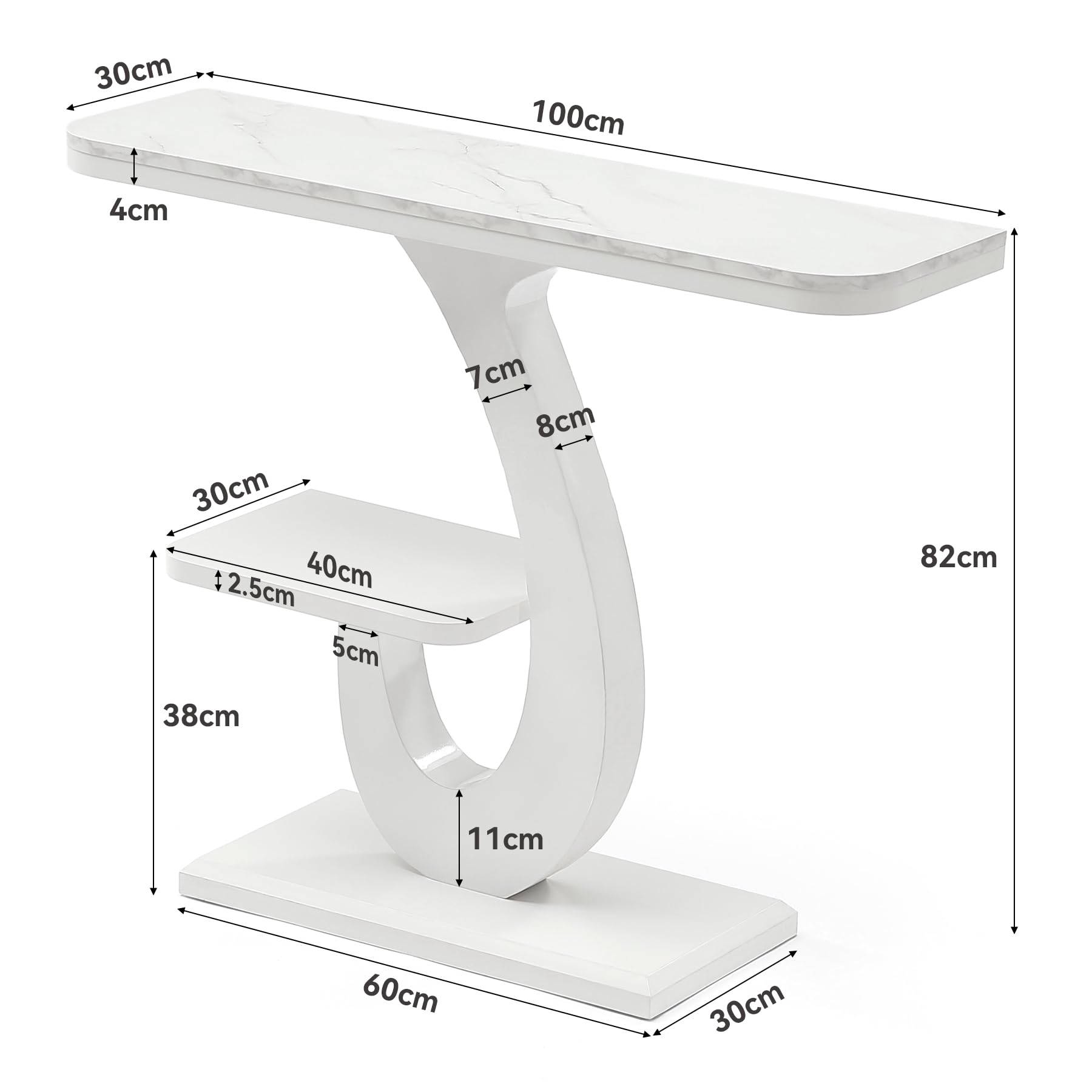 Tribesigns Tavolo consolle sottile bianco, 100 cm, moderno con effetto marmo e ripiano per divano, per ingresso, corridoio, soggiorno, dietro il divano, foyer