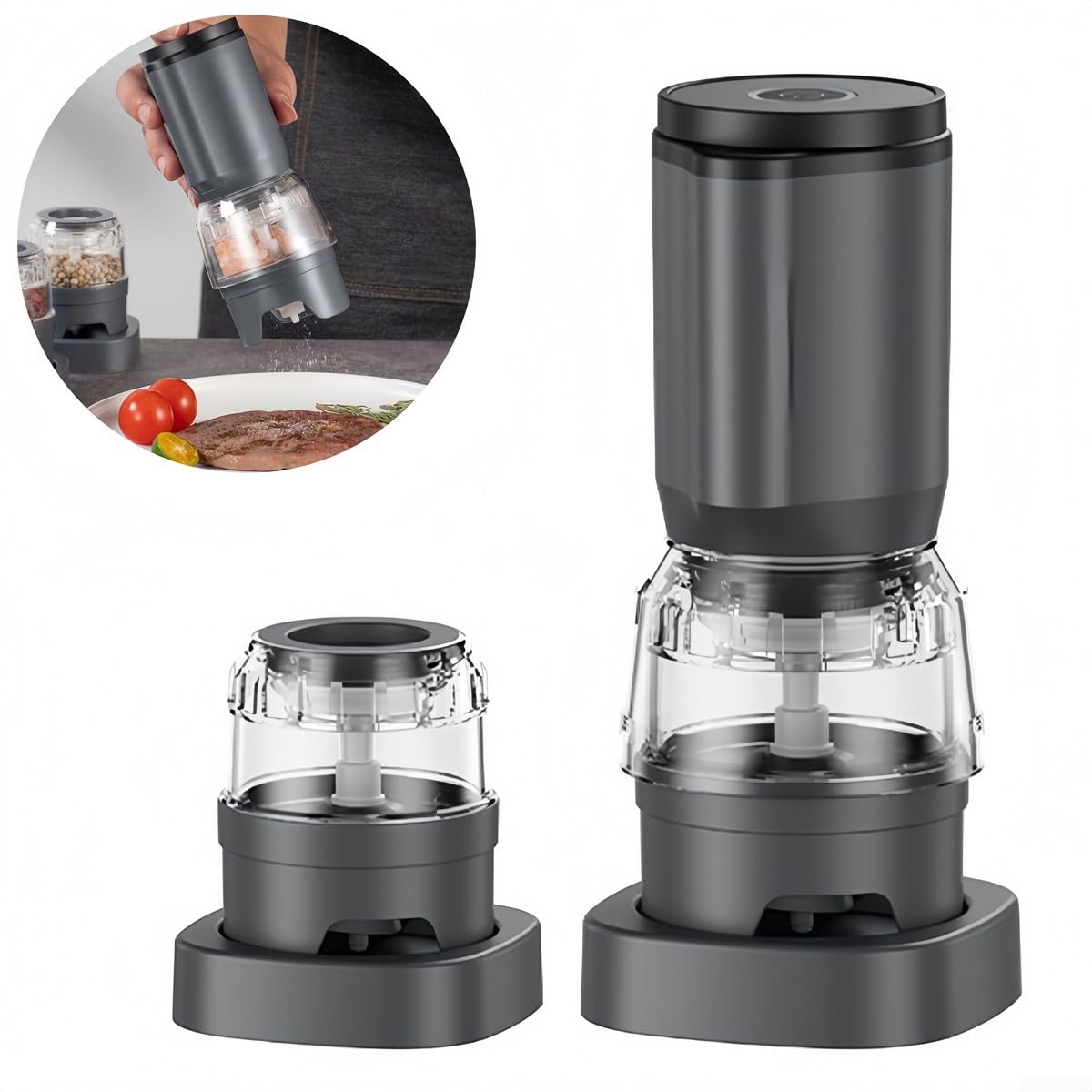 Elektrische Pfeffermühle Wiederaufladbar mit Einstellbarer Körnung - USB Salz und Gewürzmühle 1300mAh für Küche & Grill(White)