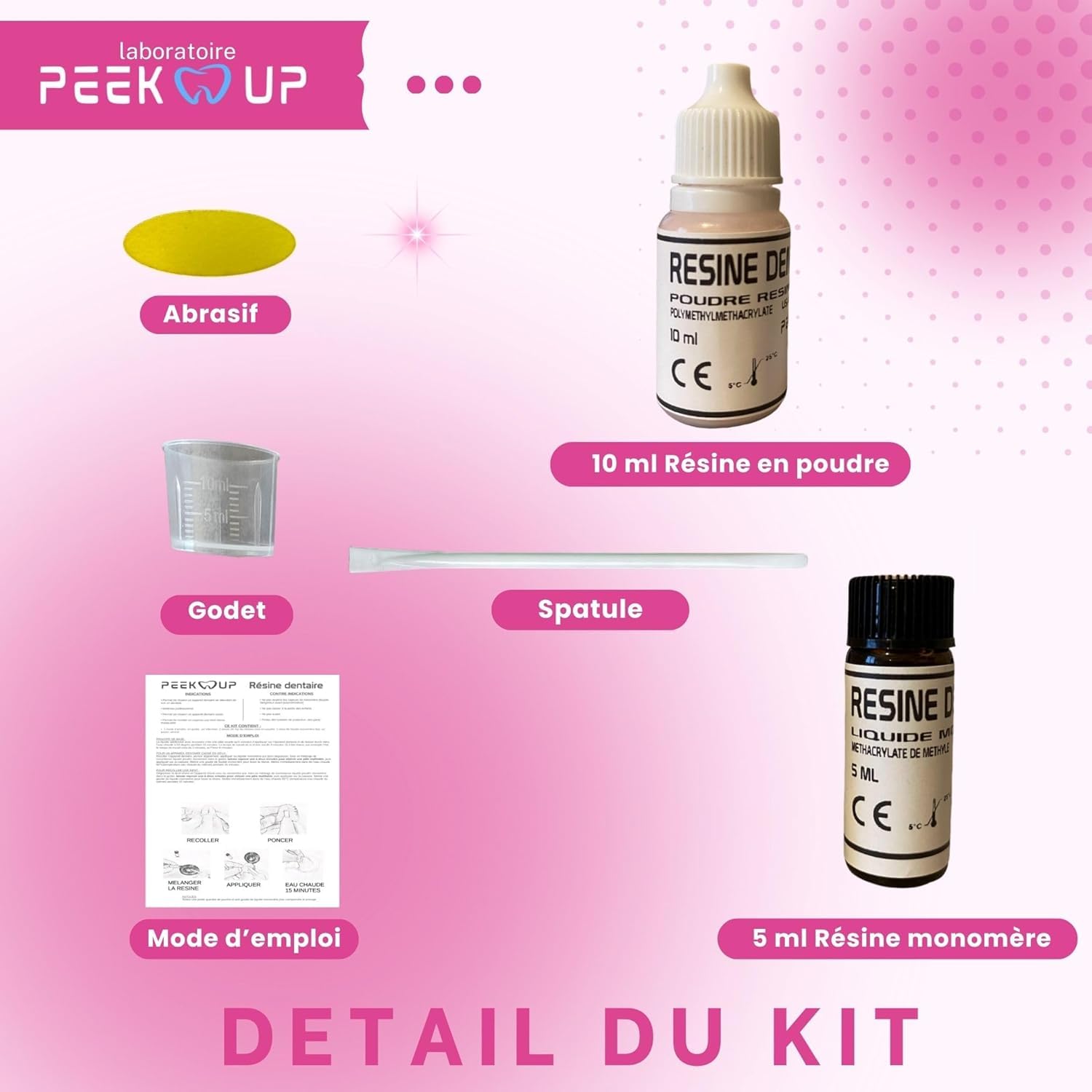 RESINE DENTAIRE ROSE pour réparer une prothèse dentaire, Kit de réparation facile à utiliser et durable pour un sourire radieux