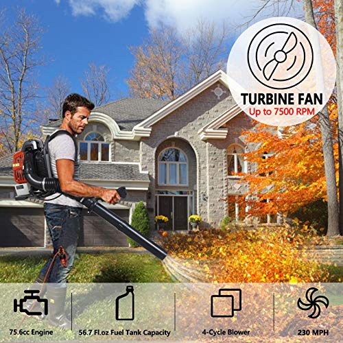 PX-Trunk Gas Leaf Blower 76cc 4 Cycle Engine Backpack Blower Powerful Gas Powered Blower 700 CFM Commercial Blower for Lawn Garden Blowing Leaves Snow Debris and Dust