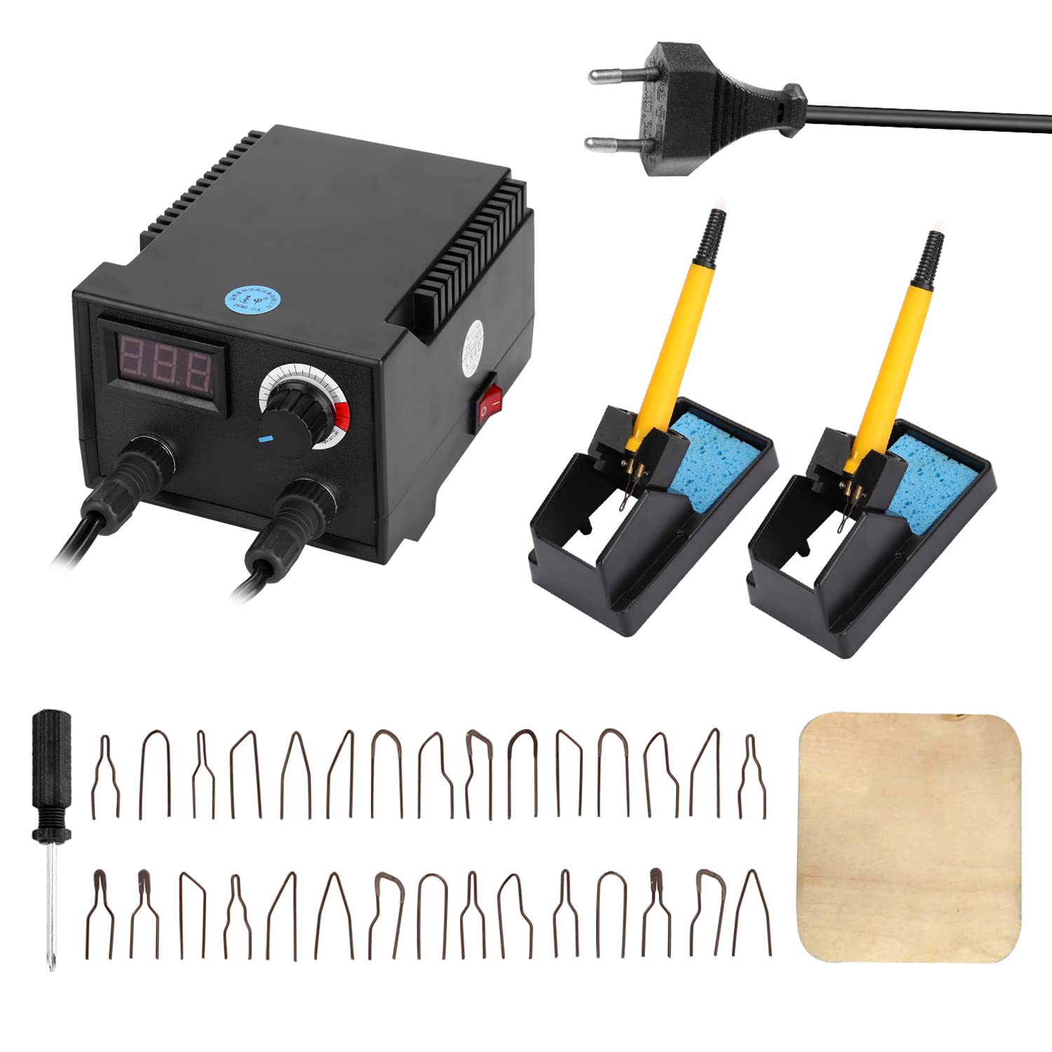 Geevorks Máquina de pirograbado con 2 * Bolígrafos de Pirograbado,100W Kit de Pirograbador de Madera con Cabezales de Bolígrafo Calefactor de 30 piezas