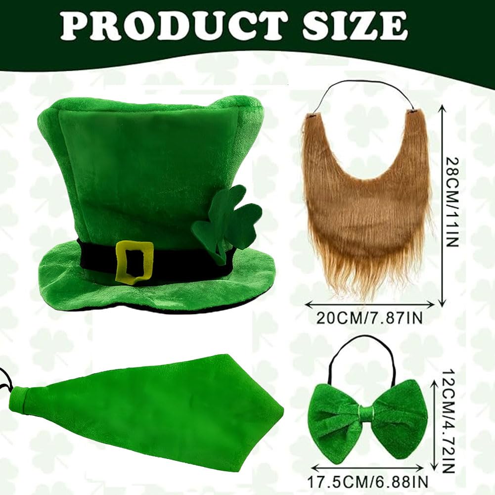 EduPlayte 4 Piece St Patrick's Day Costume Set, Hat, Beard, Tie, Bow Tie, Perfect for Irish Celebrations, Ireland - Image 2