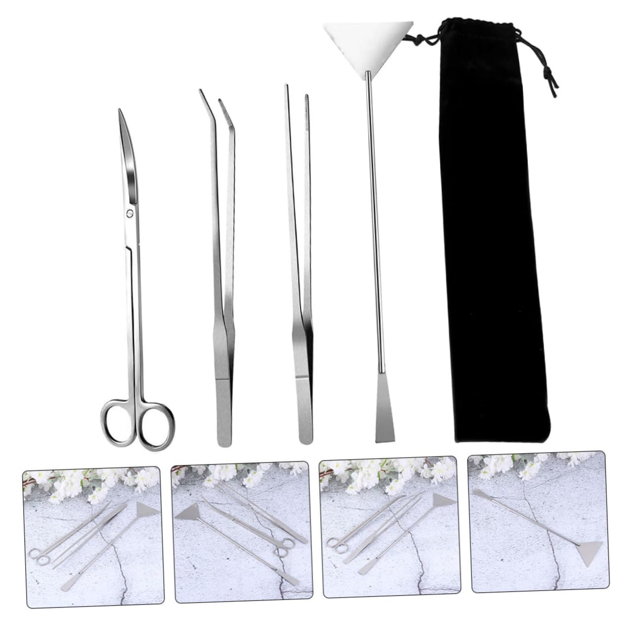 VANZACK Aquarium Plant Maintenance Kit 5-Piece Tool Set Stainless Steel Easy-Access Pouch