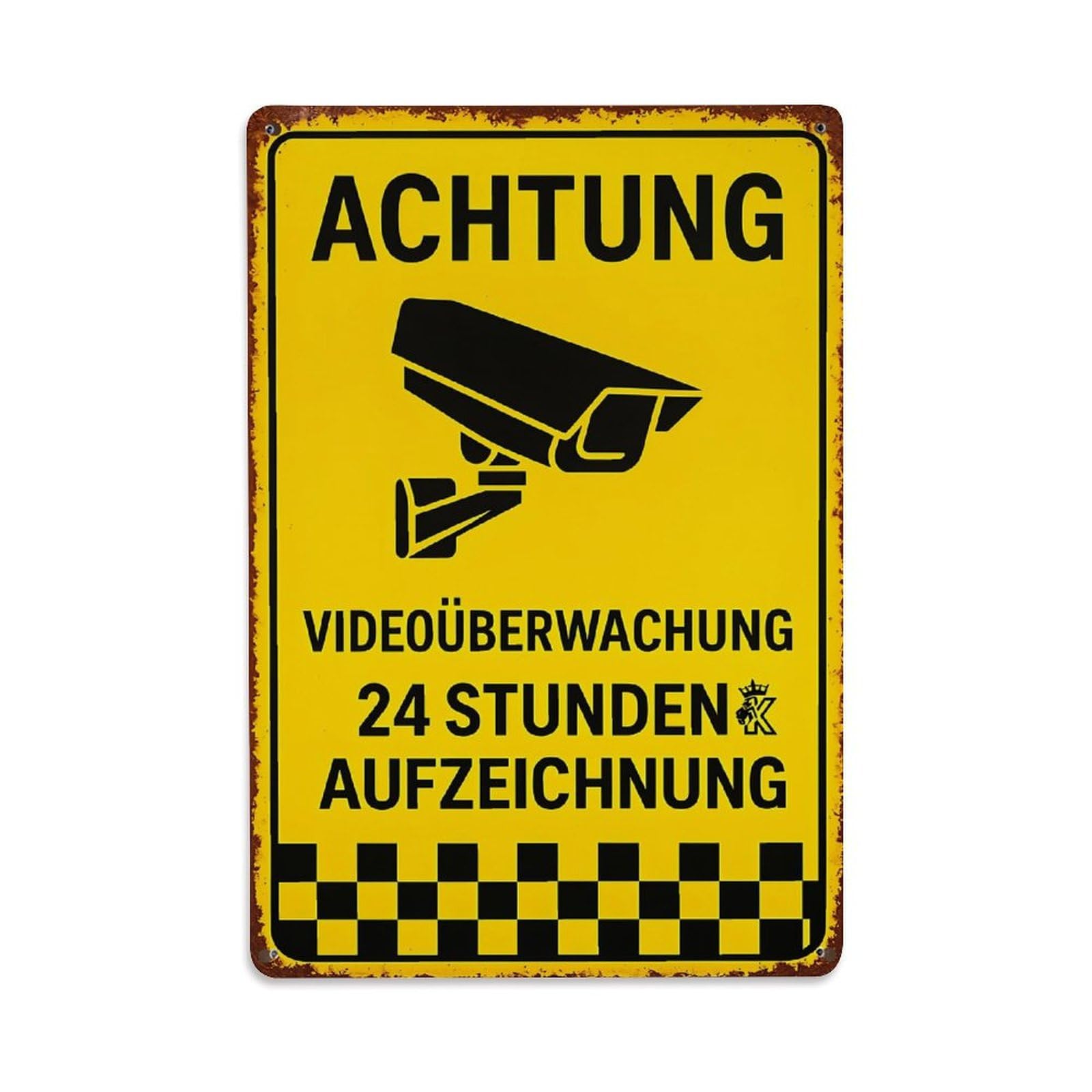 Nestemfo Vintage Achtung Video Uberwachung 24 Stunden Aufzeichnung Tin Sign Metal Sign, Living Room,Bar, Home, Bedroom Wall Decor,Retro Metal Poster 8X12 Inches