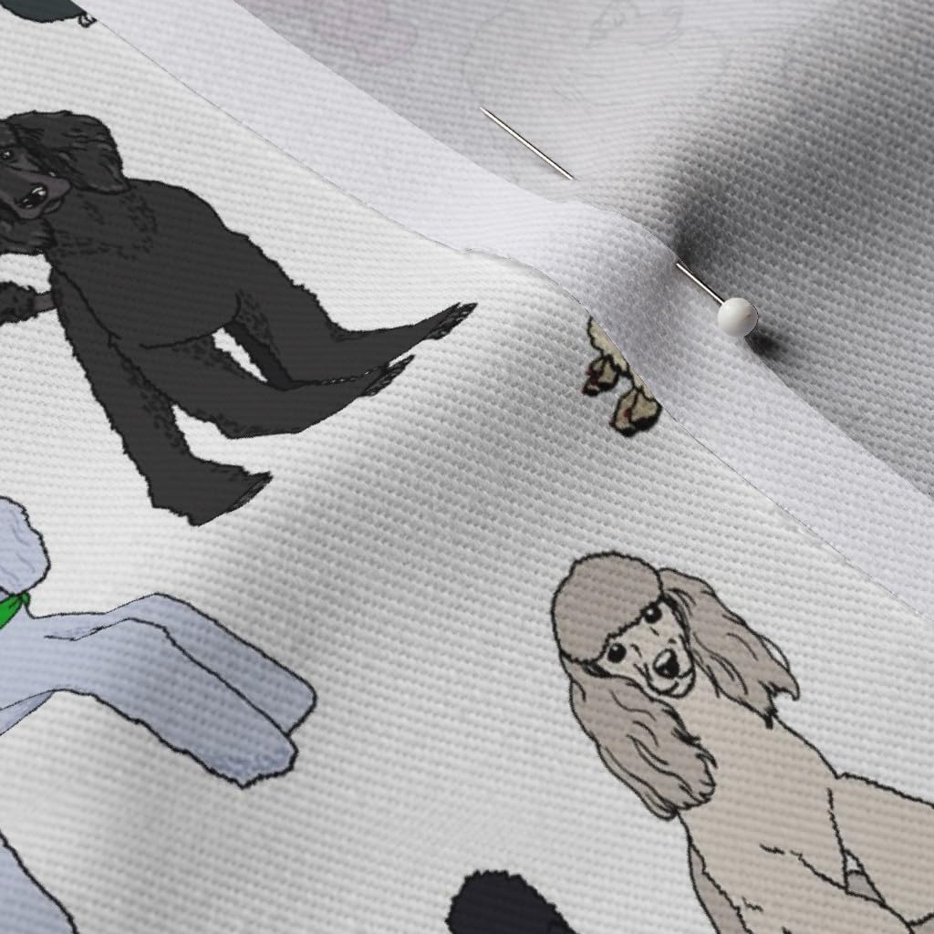 Spoonflower Fabric - Poodles White Dogs Animals Decor Printed on Denim Fabric by The Yard - Bottomweight Apparel Home Decor Upholstery