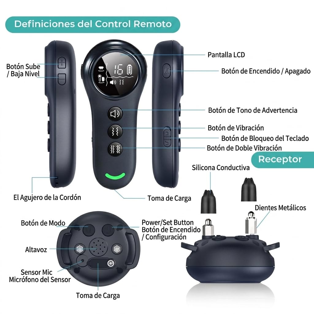 2 en1 Collar de Adiestramiento para Perros y Collar Antiladridos para Perros, Sin Descargas Eléctricas, 3 Modos Pitido/Vibración/Vibración Fuerte, Alcance de 1000 m (3300 ft),5 Niveles de Sensibilid