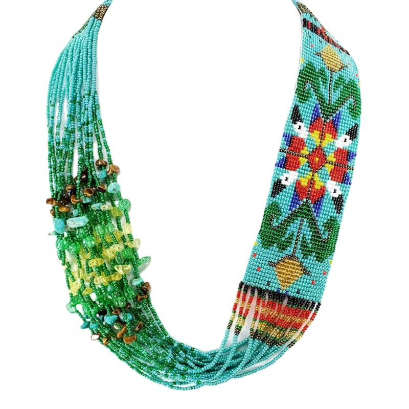Collier Gerdan ukrainien perles de rocaille | Bijou floral fait main