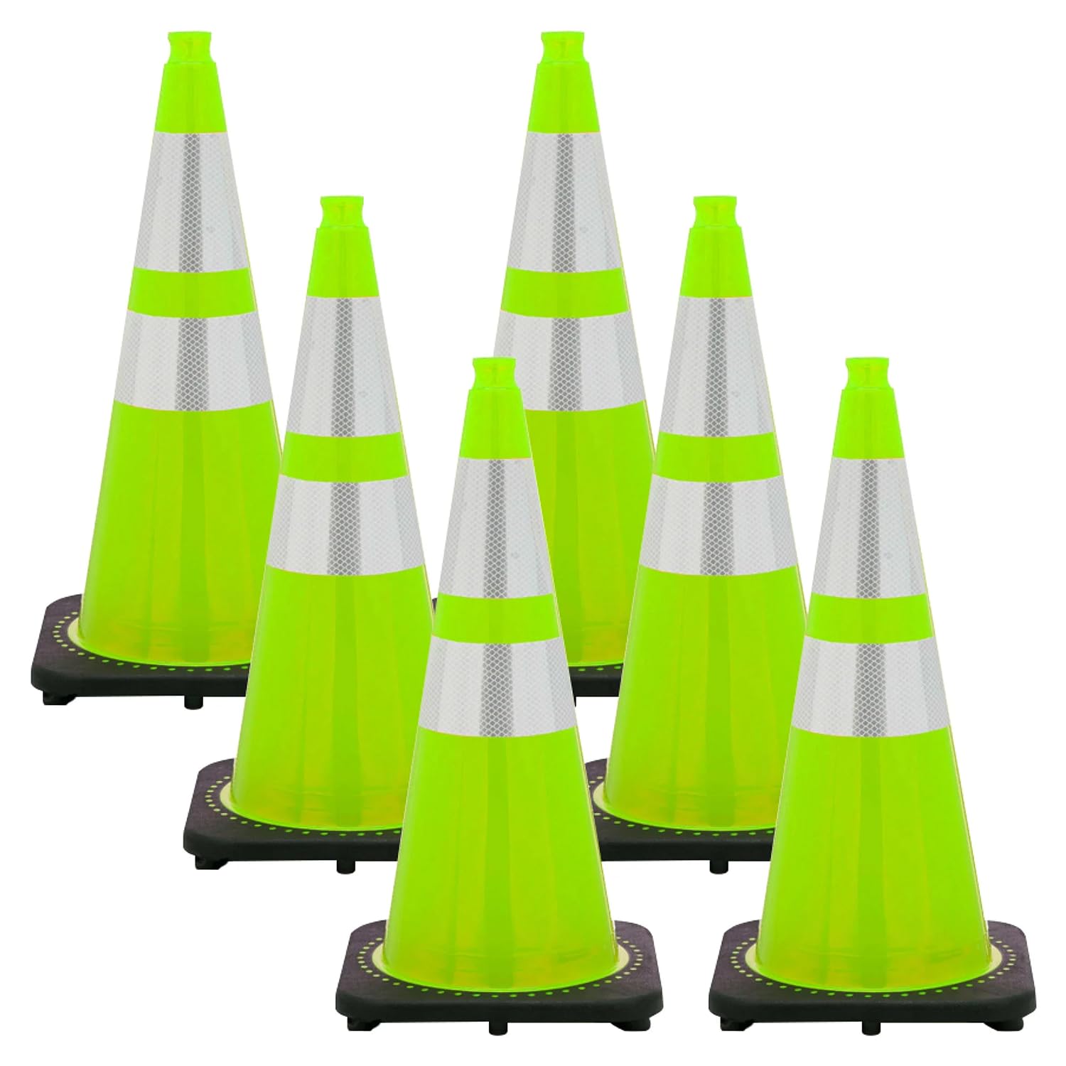 SmartSign (6-Pack) Traffic Cones 28 inch - Fluorescent Lime Green Safety Cones with Reflective Strips and Heavy Bottom Black Base, Plastic Cone for
