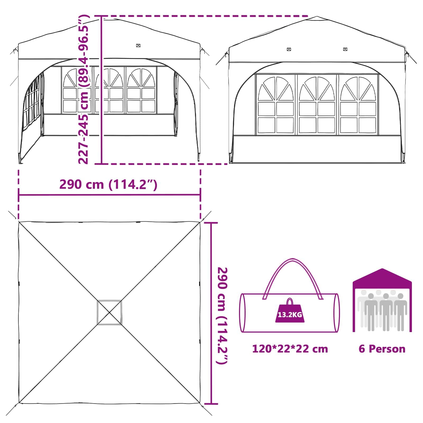 Namiot imprezowy Pop-up 290 x 290 x 245 cm, pomarańczowy, 210D Oxford, wodoszczelny, odporny na warunki atmosferyczne, ze srebrną powłoką, z regulacją wysokości, 3 stopnie, w zestawie