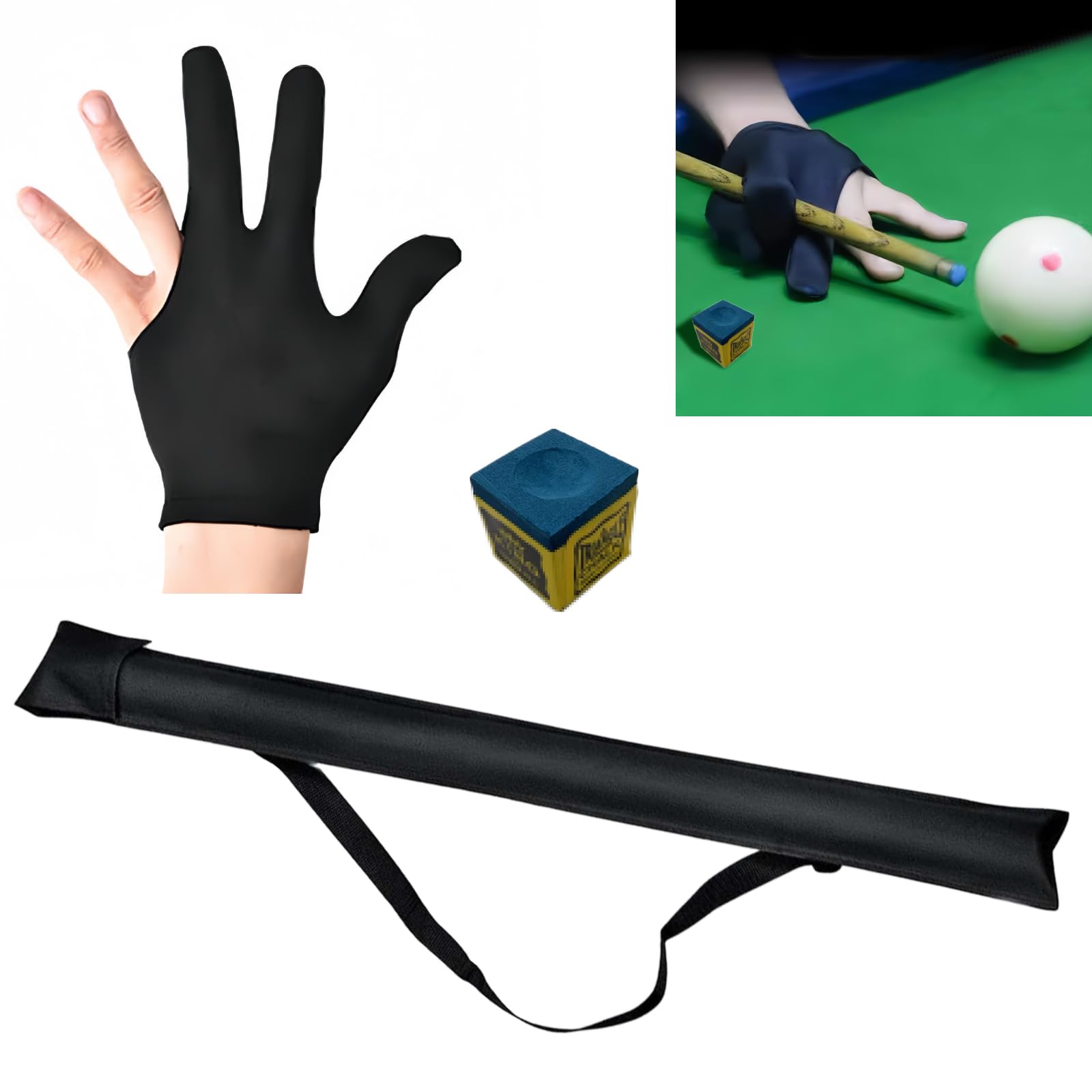 Bolsa de Taco de Billar Y un guante,tiza billar,Billiard Cue Bag,Pool Cue Bag, Estuche para Taco de Billar Portátil Bolsa de Palos, para Almacenamiento de Varillas de Billar de 1/2 Snooker