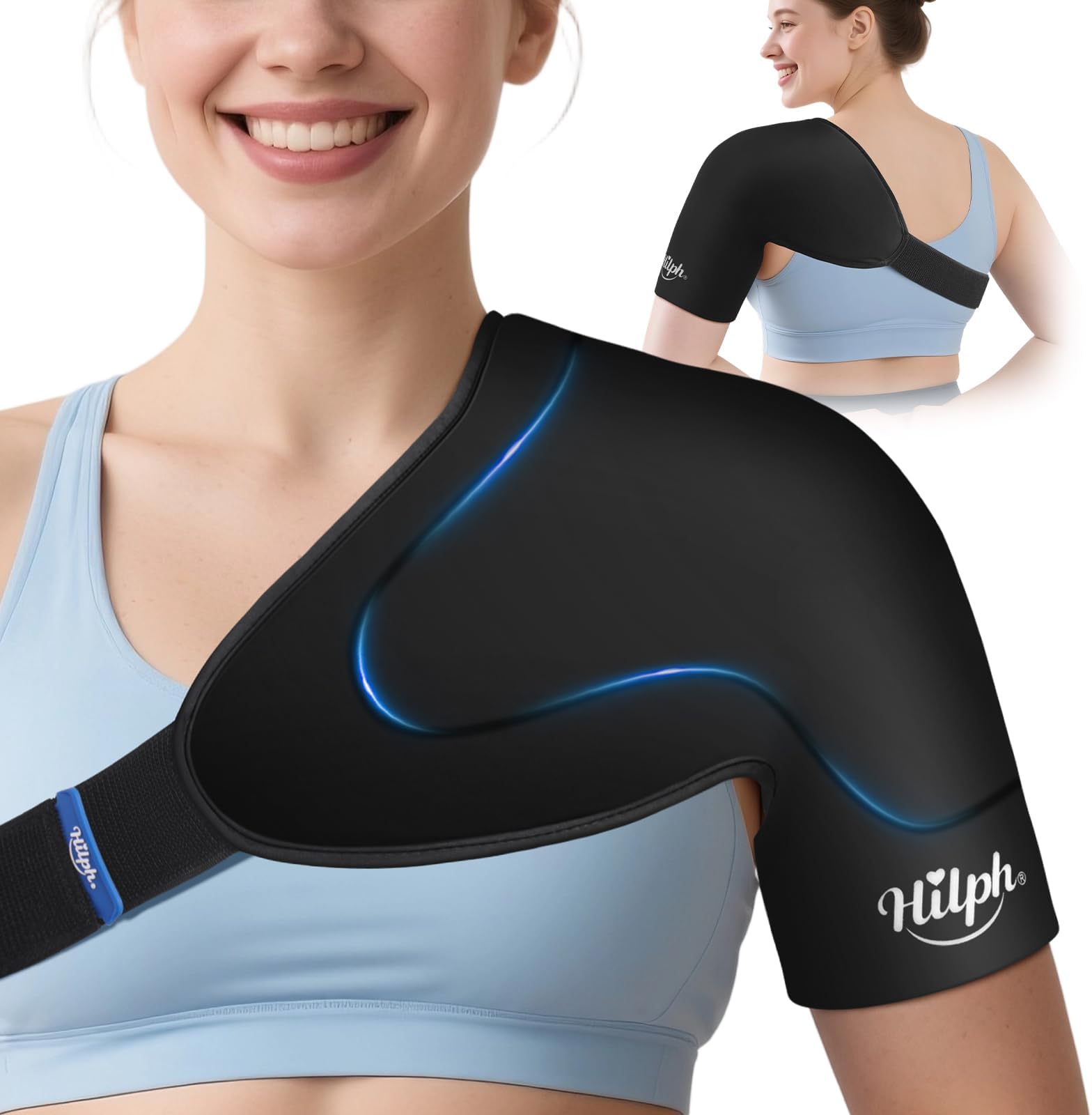 Hilph 3D Double-Layer Gel Shoulder Ice Pack Wrap for Rotator Cuff & Surgery Recovery - Reusable Cold Therapy Gel Pack with Adjustable Straps, Easy to Wear, Flexible Fit for Men & Women, Medium