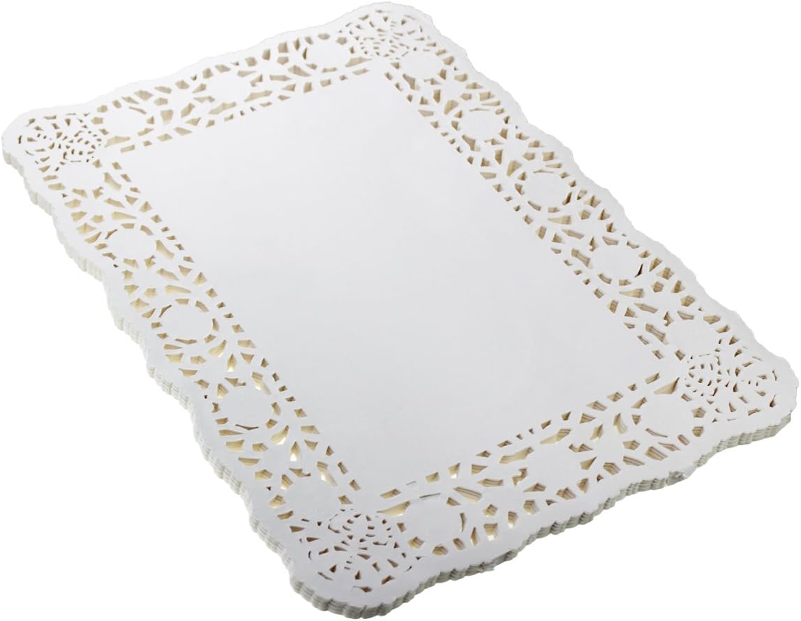 100 Pieces White Lace Rectangle Paper Doilies Packaging Pads Wedding Tableware Decoration (10.5" x 14.5")