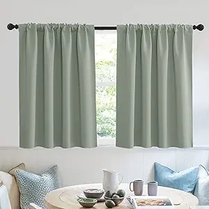 RYB HOME Short Curtains 36 inch 2 Panels Set, Room Darkening Small Window Drapes Thermal Insulated Cafe Curtains for Kitchen Dorm Transit Van, W52 x L36 inch, Grayish Green