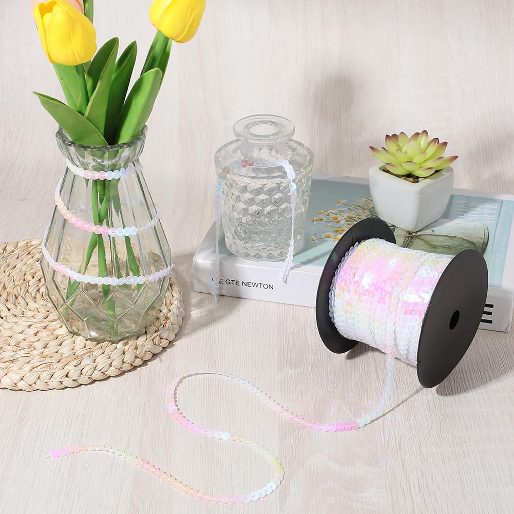 100 iarda di Nastro di Paillettes Piatte Bianche Da 6mm Strisce Decorative con Glitter Rocchetto di Paillettes Tessuto di Paillettes In Plastica Scintillante per Cucire Realizzare Vestiti Ab