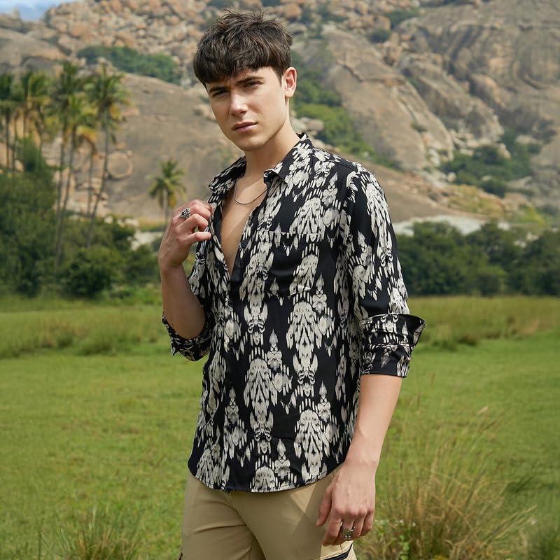 Image of CAHOOT Men's Shirt for Casual Wear | Spread Collar | Long Cuffed Sleeves | Button Closure | Shirt Crafted with Comfort Fit for Everyday Wear
