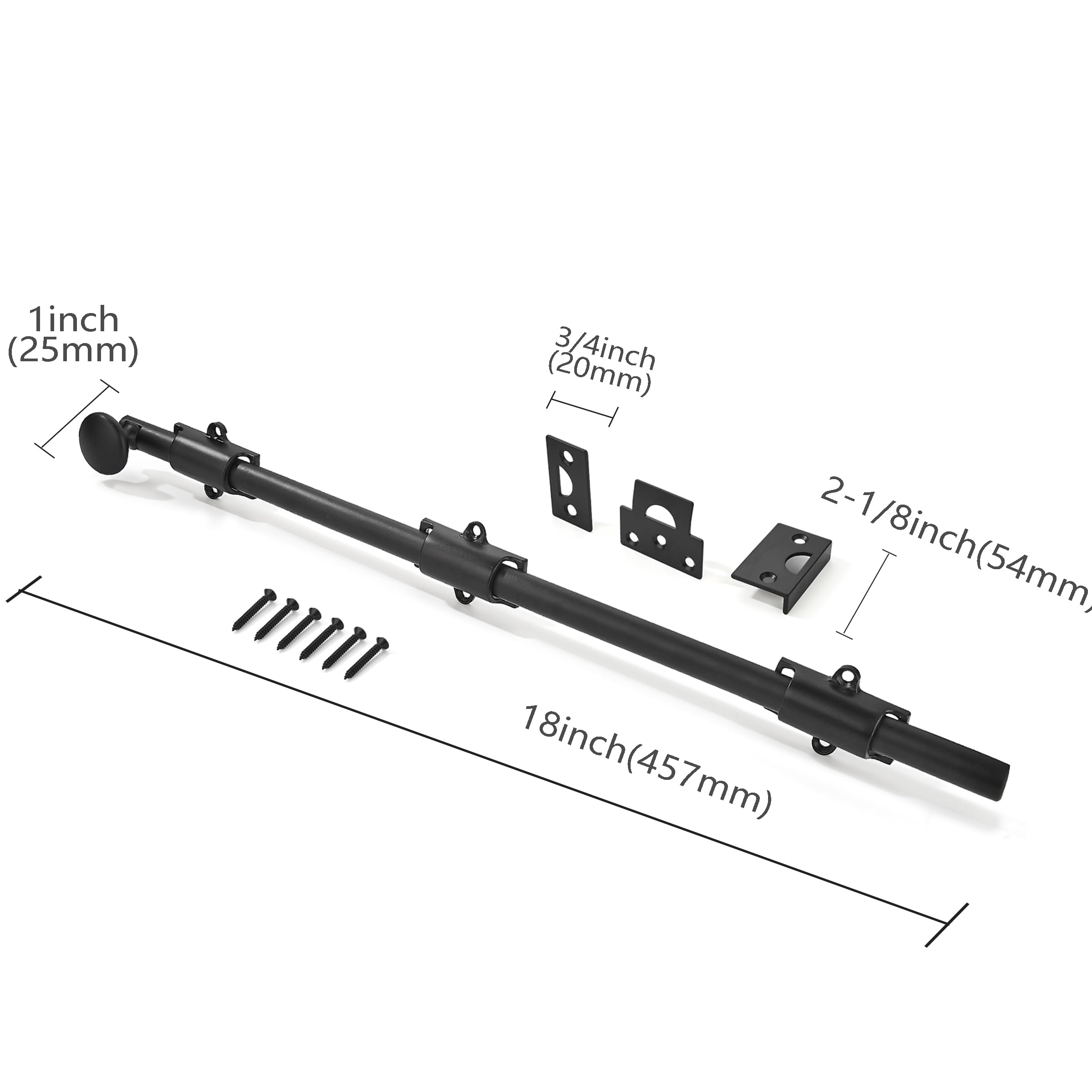 khtumeware 45,7 cm, chiavistello scorrevole in ottone massiccio nero opaco e bullone scorrevole, bullone scorrevole decorativo per finestre e porte