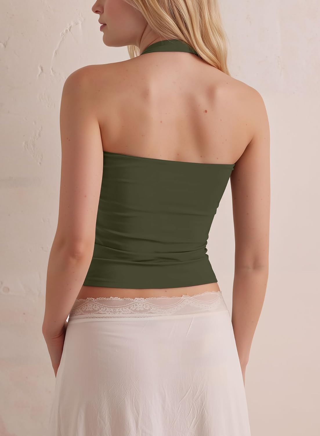 Darong Women's Halter Tank Tops with Built in Bra Double Lined Y2K Backless Slim Fitted Shirts Trendy Going Out Camisole - Image 2