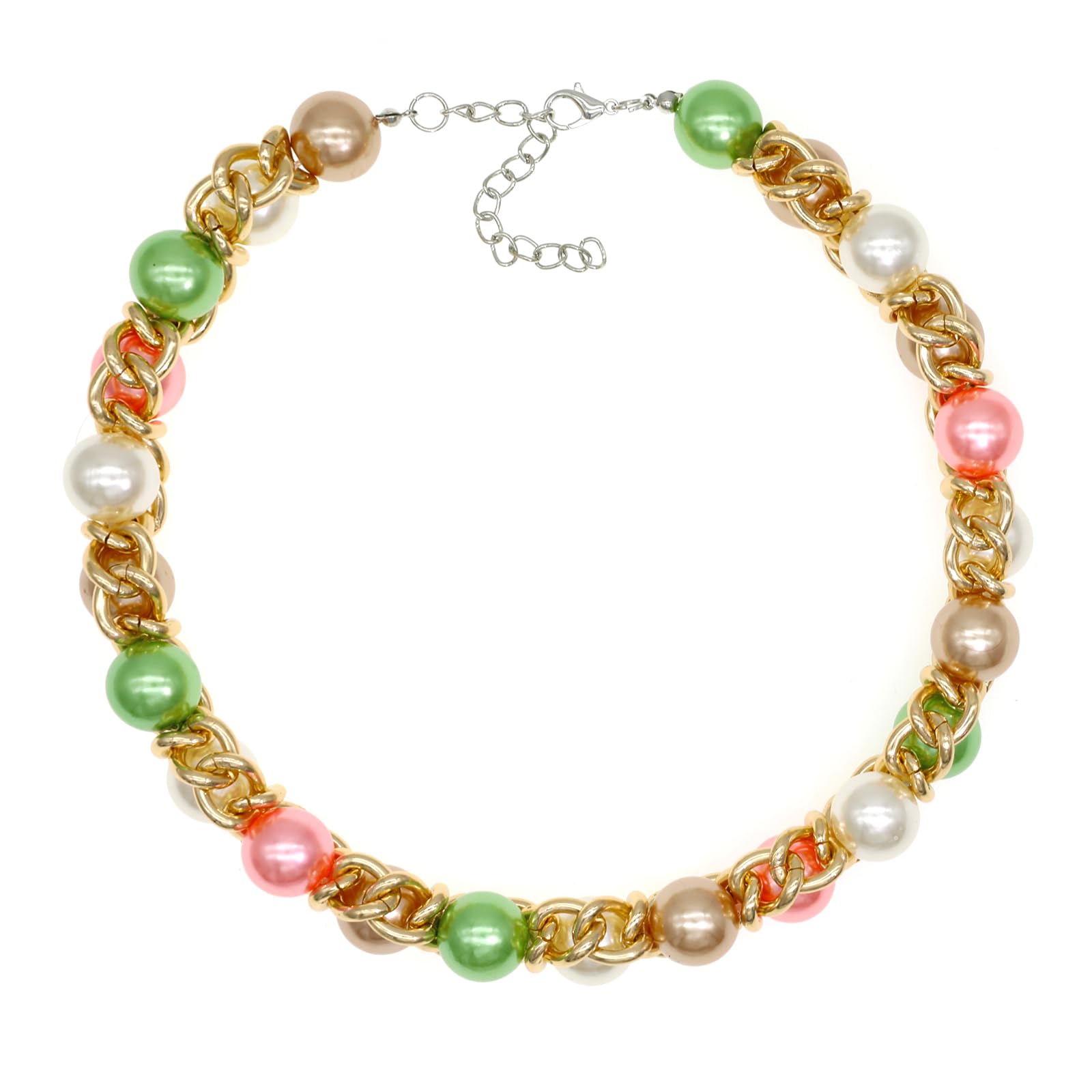 Pearl Choker Necklace For Women Large Chunky Bib Simulated Pearl Strand Statement Necklace Big Beaded Pearl Costume Jewelry