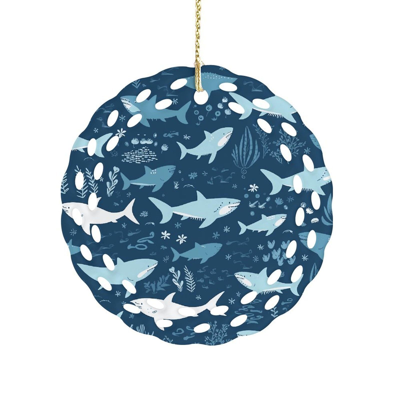 Sharks Christmas Ornament Holiday Hanging Decoration Xmas Tree Keepsake Personalized Xmas Tree Ornament Round Ceramic Ornaments for Keepsake Gifts Ideas Home Decor