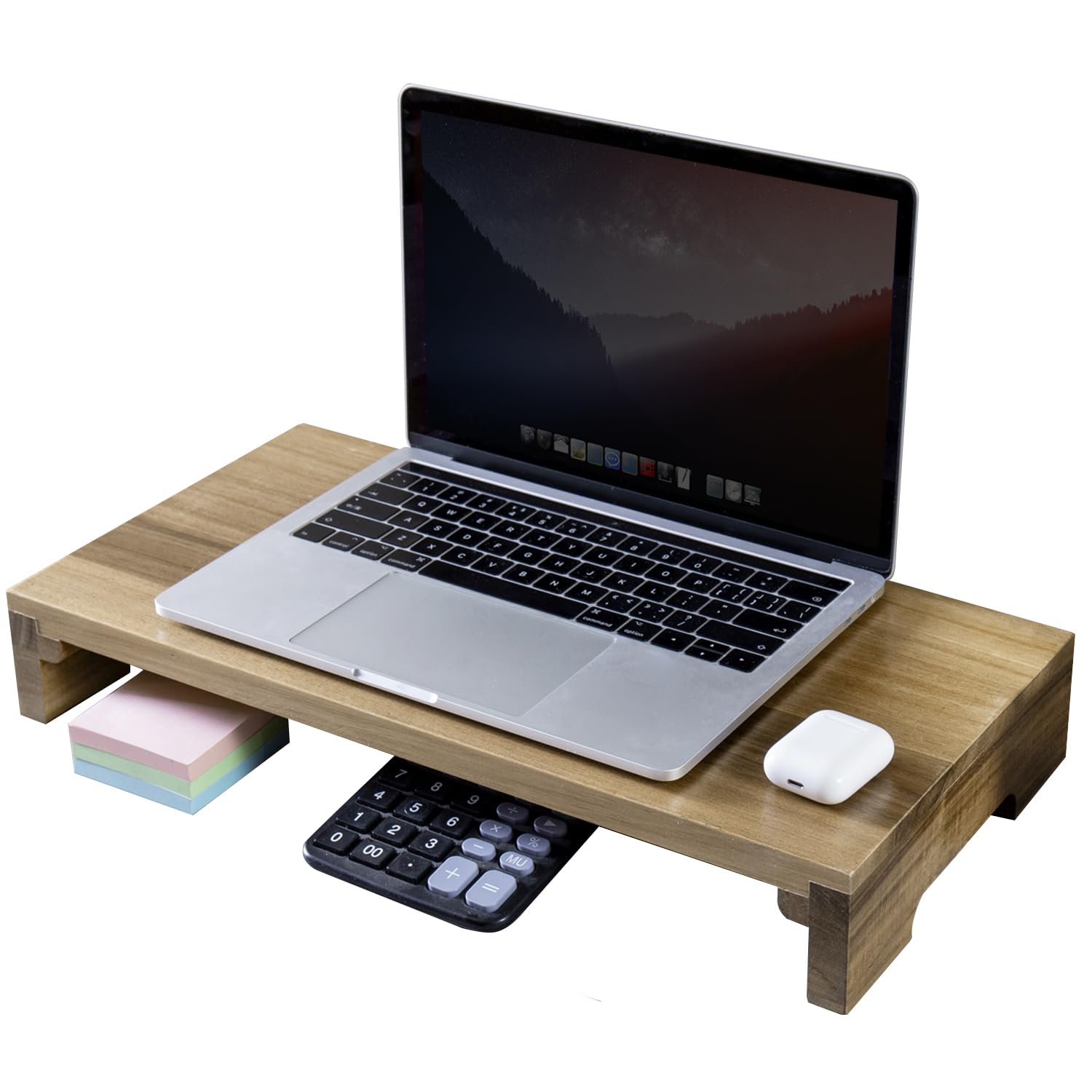 MyGift Premium Acacia Solid Wood Desk Monitor Stand, Laptop Riser & Keyboard Storage – Wooden Desktop Organizer for Screen Display and Workspace