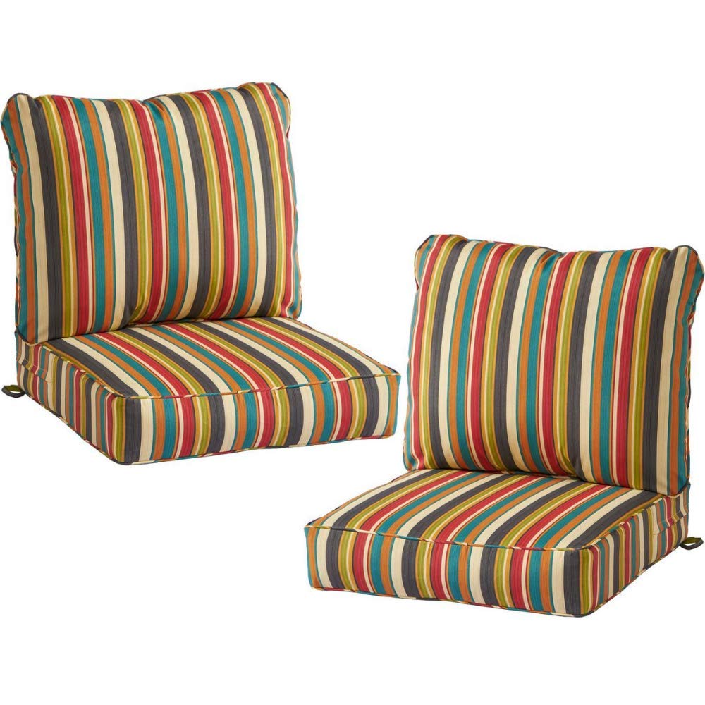Greendale Home Fashions Deep Seat Cushion Set Sunset Stripe, Set of 2 with More Give-aways