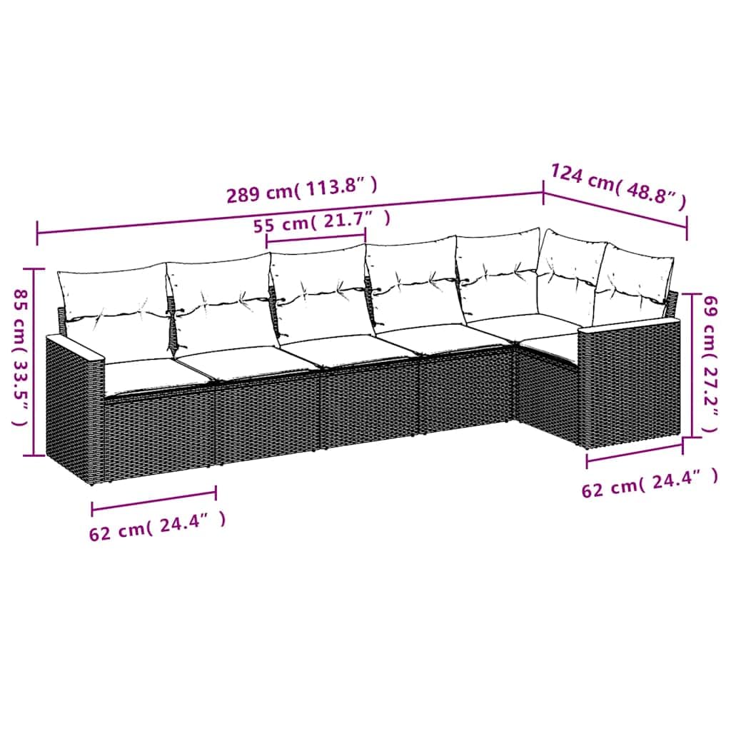 Salon de Jardin 6 Places en Résine Tressée Noir - Ensemble Canapé Modulable Extérieur avec Coffre de Rangement Intégré et Coussins Lavables pour Terrasse et Patio