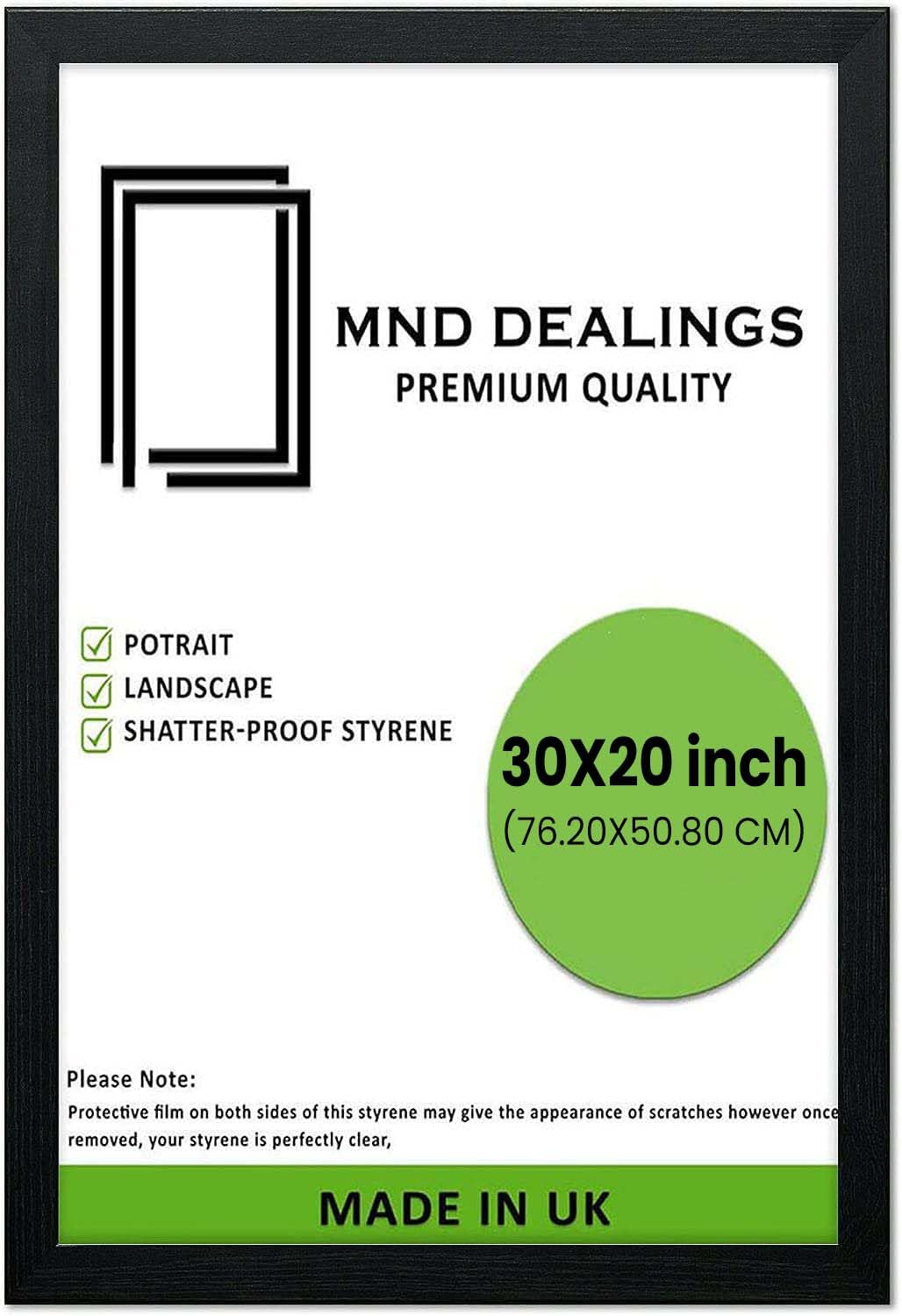 Mnd Dealings Black ® Modern 76.2 X 50.8 Cm Poster Photo Frames Wall Hanging Or Tables Table Top With Backboard & Styrene Perfect For Your Wall Gallery Or Living Room (30X20 Inch,)