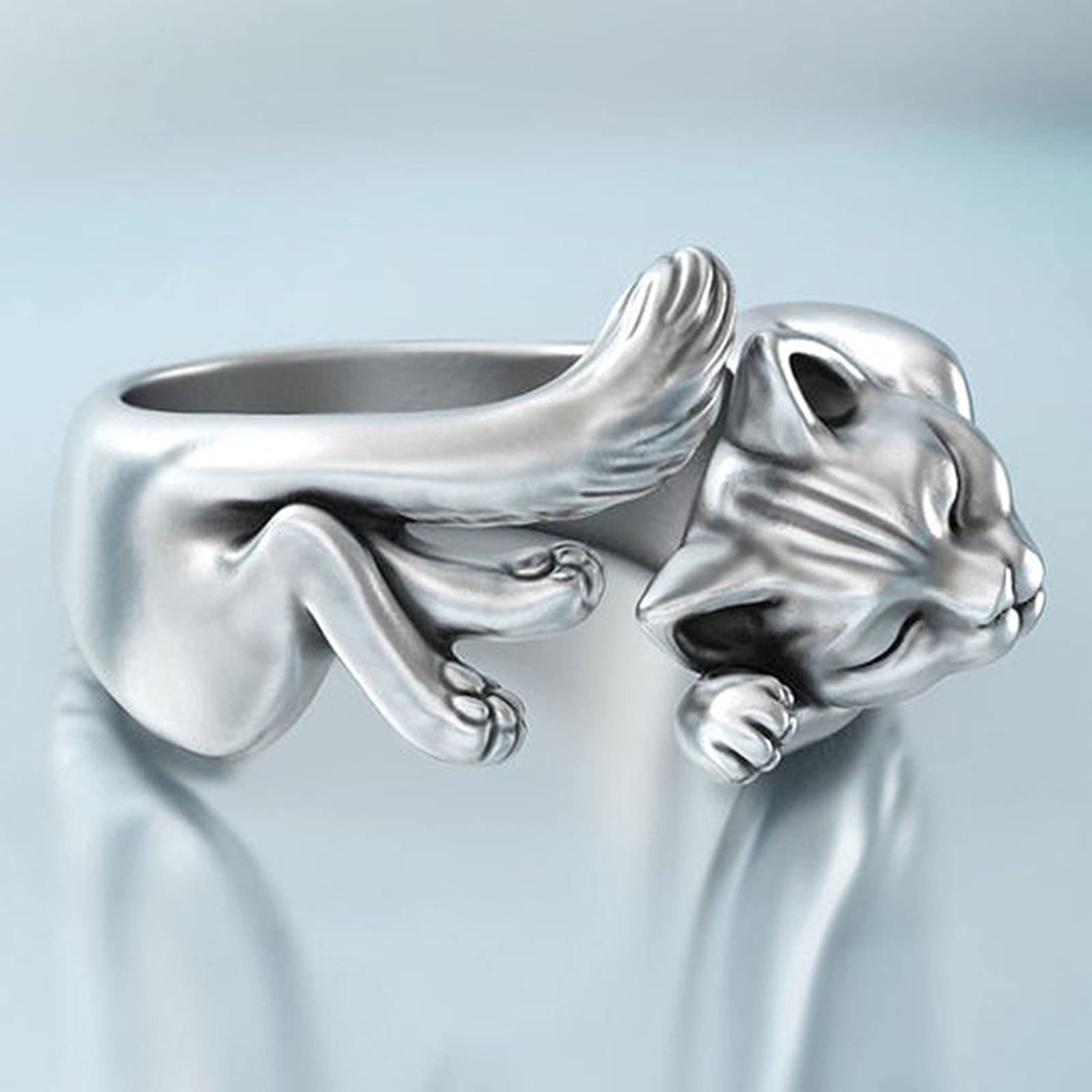 Anillos de chica adolescente, anillo perezoso Retro a la moda de gato abierto ajustable, anillos de mujer, anillo de perla falsa
