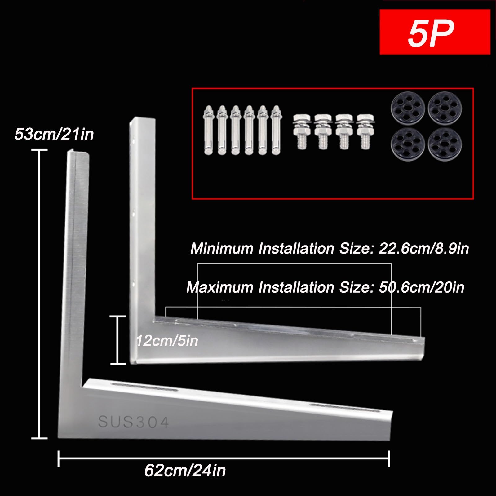 Staffa Condizionatore Esterno, Supporto Condizionatore Esterno, in Acciaio Inossidabile, Supporto Universale per Condensatore, Supporto per Pompa di Calore(53x62cm/21x24in)