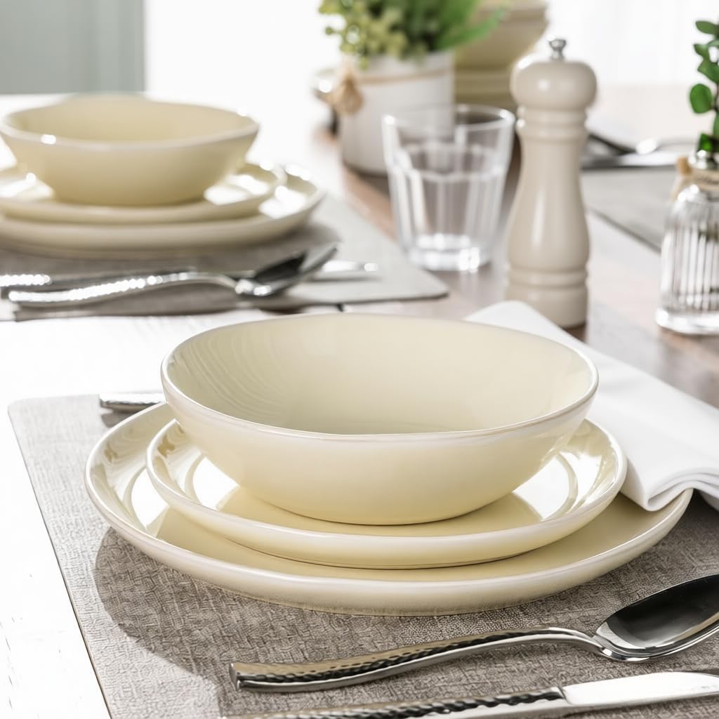 AmorArc Ceramic Dinnerware Sets,Handmade Reactive Glaze Stoneware Plates and Bowls Sets,Highly Scratch Resistant | Dishwasher & Microwave Safe Dishes Set,Service for 8 (24pc)