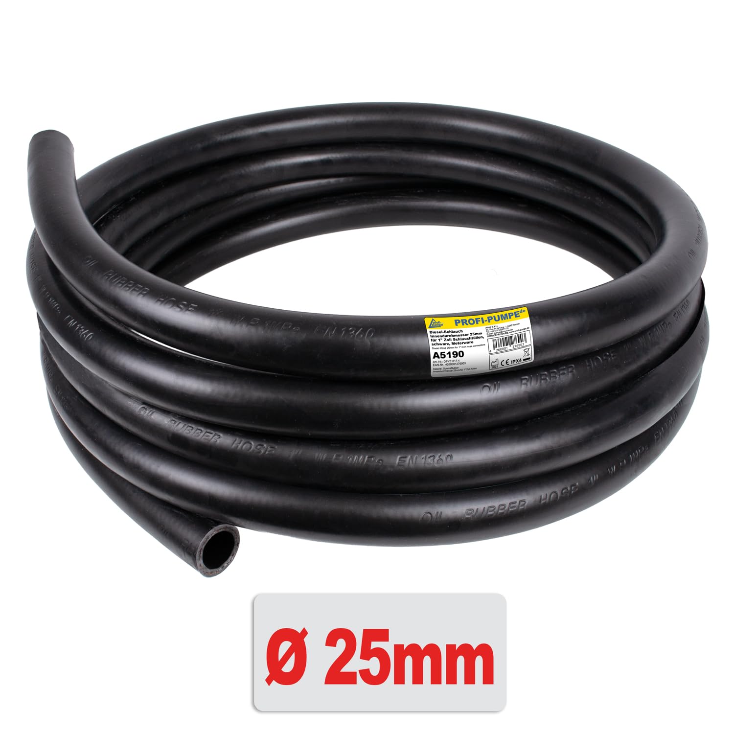 TUBO IN GOMMA CORDINA TUBO CARBURANTE GASOLIO TUBO PER TRAVASO GASOLIO da 1" di 5m tubo di aspirazione e uscita