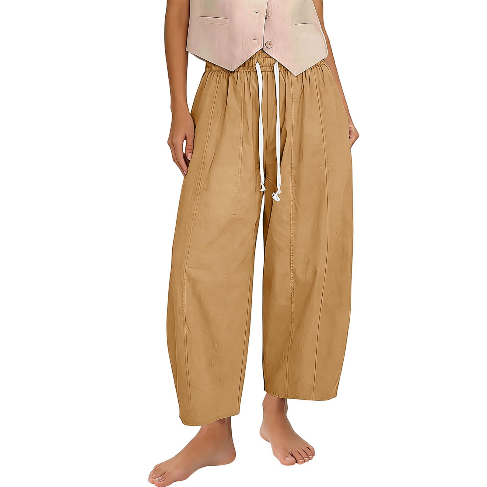 Balloon Trousers Women Cotton Linen Summer Barrel Leg Pants with Pockets