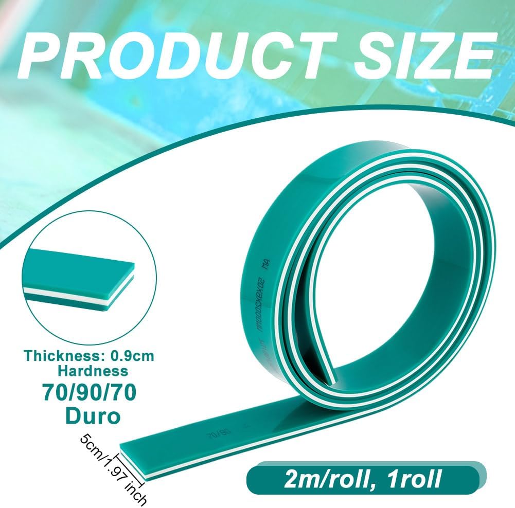 OLYCRAFT 70/90/70 Durometer 2m/2.19 Yards Silk Screen Printing Squeegee Rubber Blade Roll 1.97 inch Wide Adhesive Veneer Edge Trim 0.35 inch Thick Squeegee Blade for Screen Printing