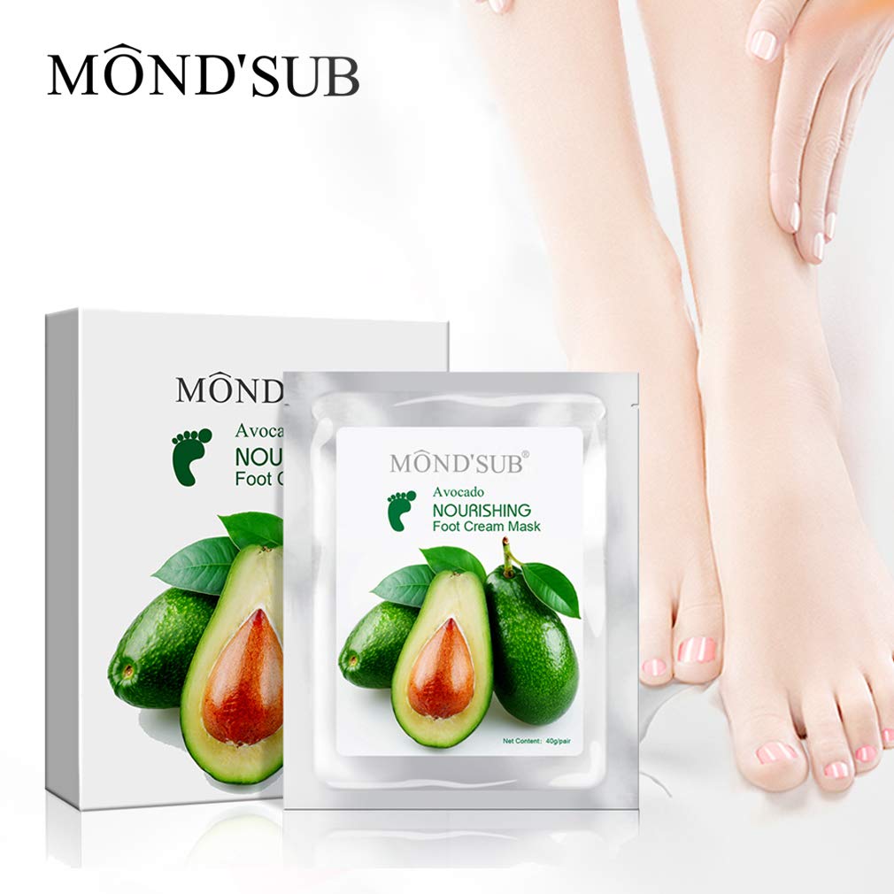 MONDSUB Avocado Exfoliating Foot Mask Moisturizing Hydrating Whitening Feet Care Remove Dead MOND’SUB Skin Foot Peeling Foot MaskMoisture Enhancing Socks for Dry Feet(1pack=5pairs)