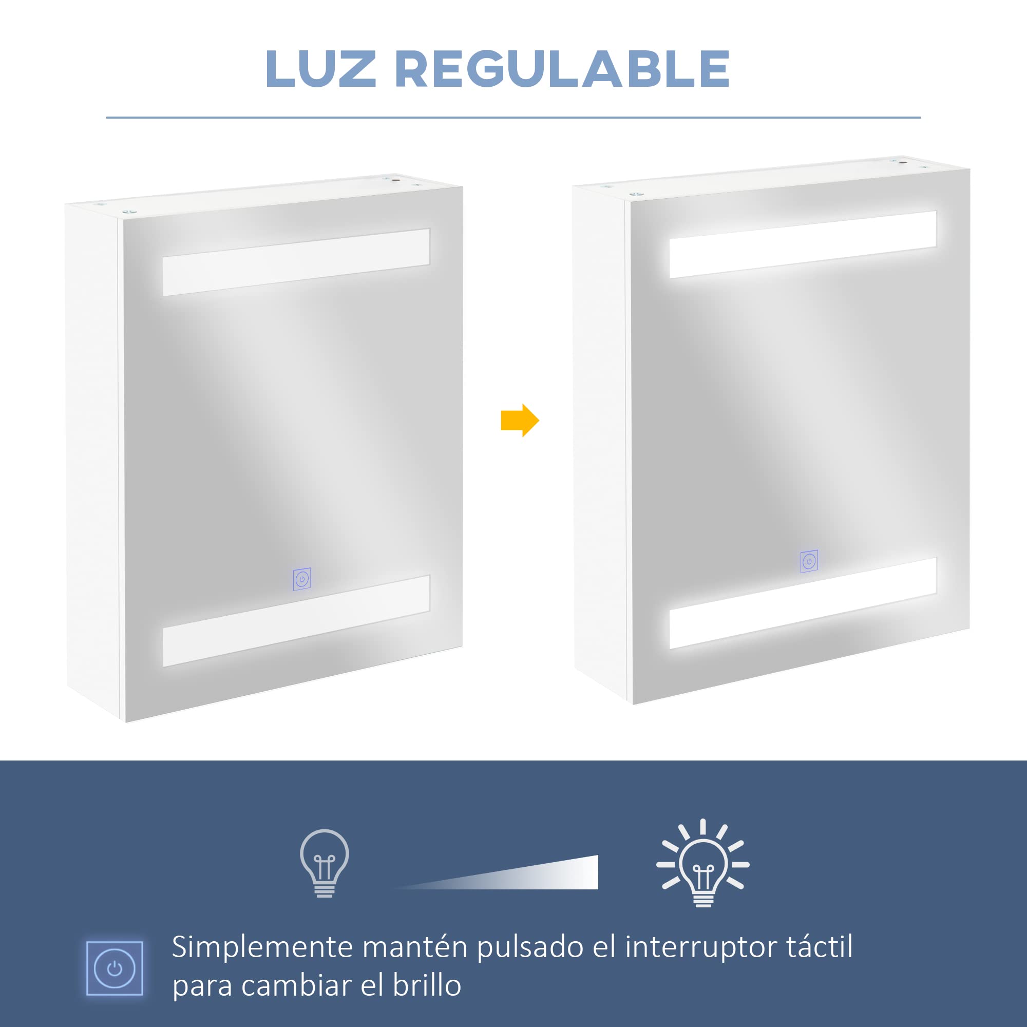 HOMCOM Armario de Baño con Espejo y Luz LED Mueble Espejo de Pared con 2 Estantes de Almacenamiento e Interruptor Táctil para Dormitorio Aseo 50x15x60 cm Blanco