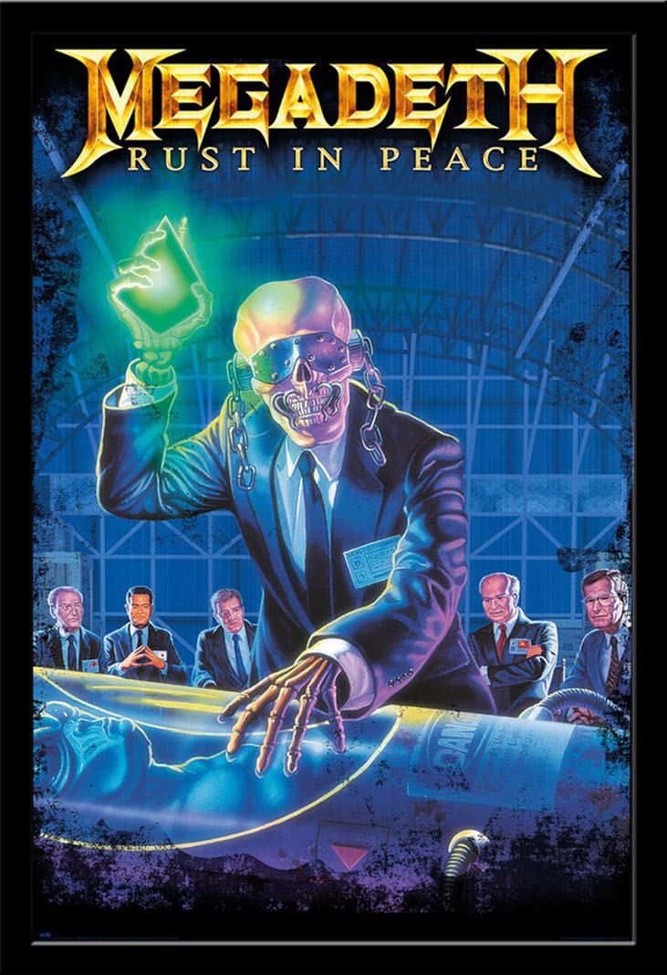 Megadeth - Poster Rust in Peace, dimensioni 61 x 91,5 cm + cornice intercambiabile, Shinsuke® Maxi MDF nero, disco acrilico