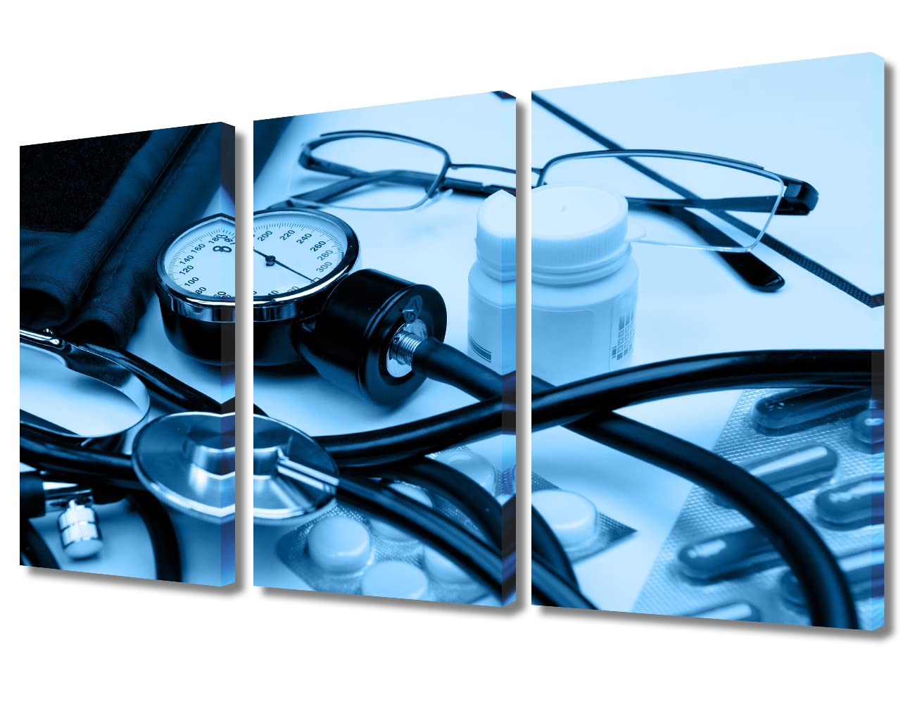 TUMOVO 3 Panel Home Decor Medical Examination Wall Decor for Living Room Stethoscope Artwork Wall Decor for Bedroom Posters and Prints Framed Ready to Hang (36" Wx24 H)