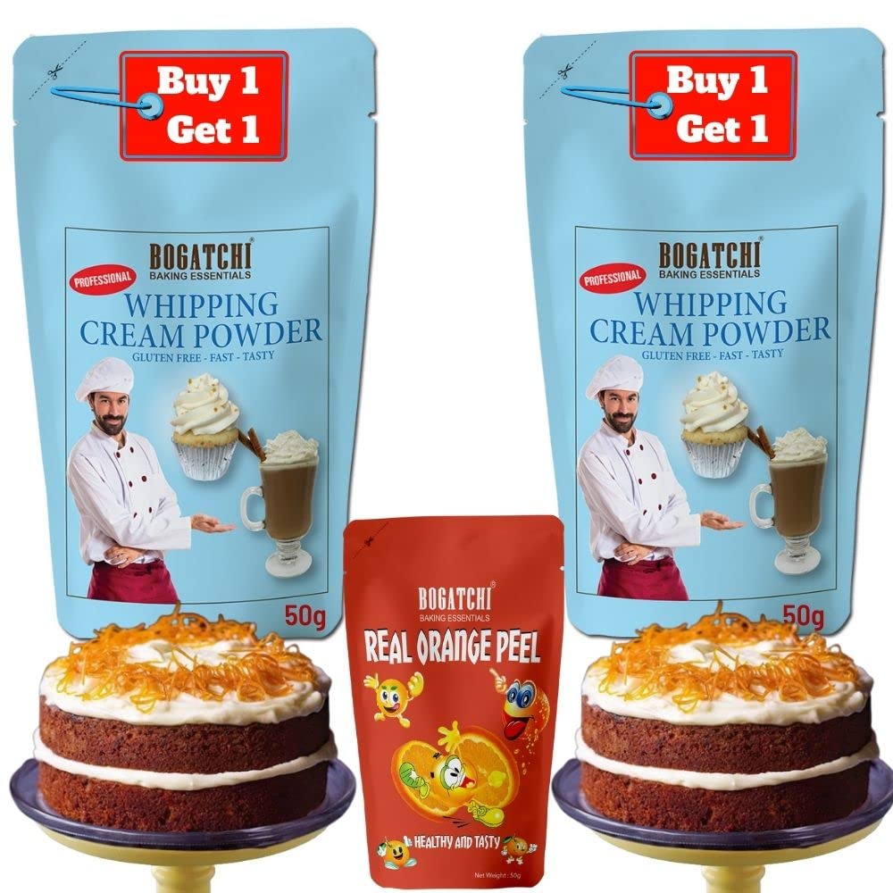 BOGATCHI Whipping Cream Powder, Whipping cream for cake, Whipped Cream, Premium Whipping cream Powder,Rich Whipping cream|FREE One Extra Whipping Cream Powder(50g)+ Orange Peel (25g)