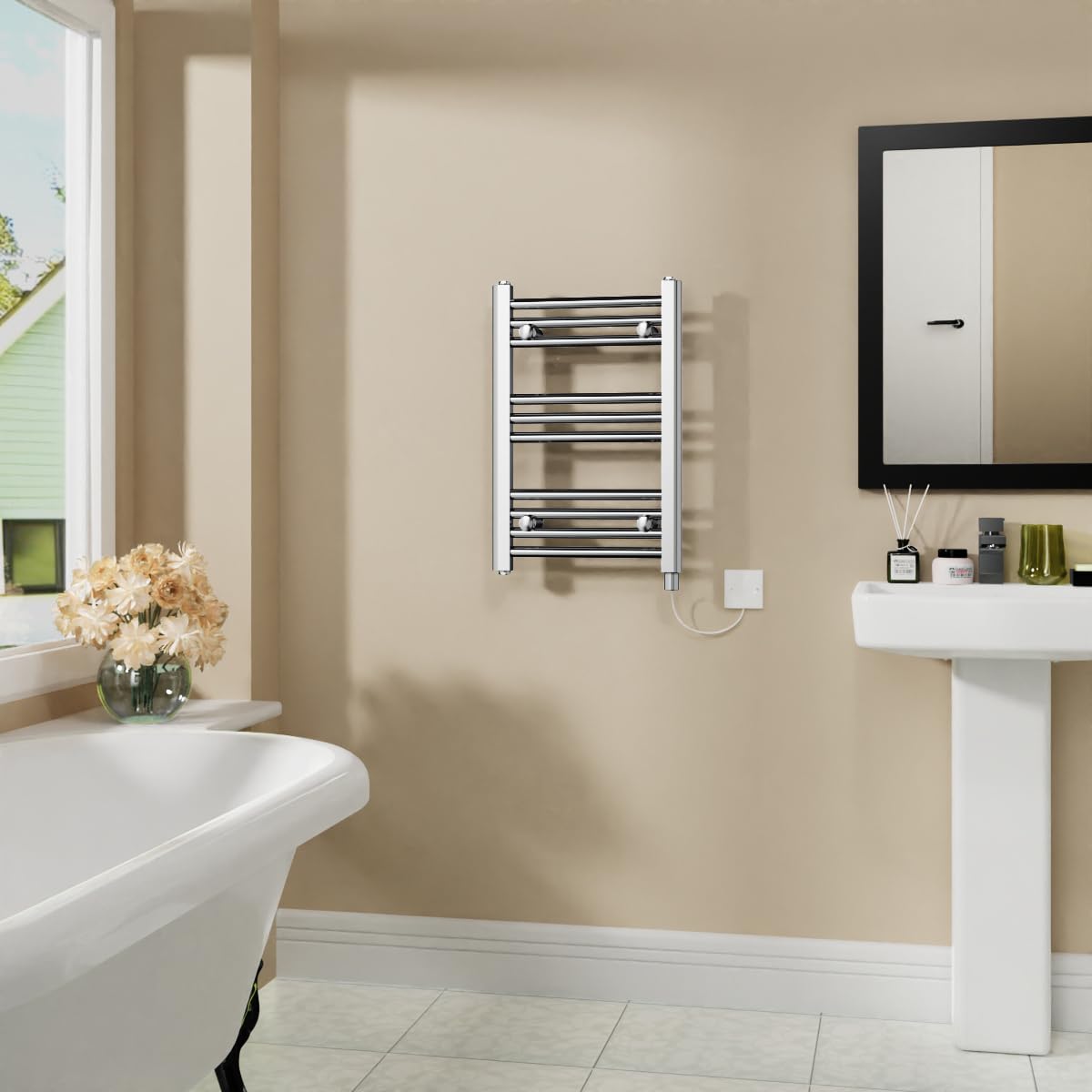Warmehaus 200W Electric Heated Towel Rail Radiator Chrome - 600x400mm