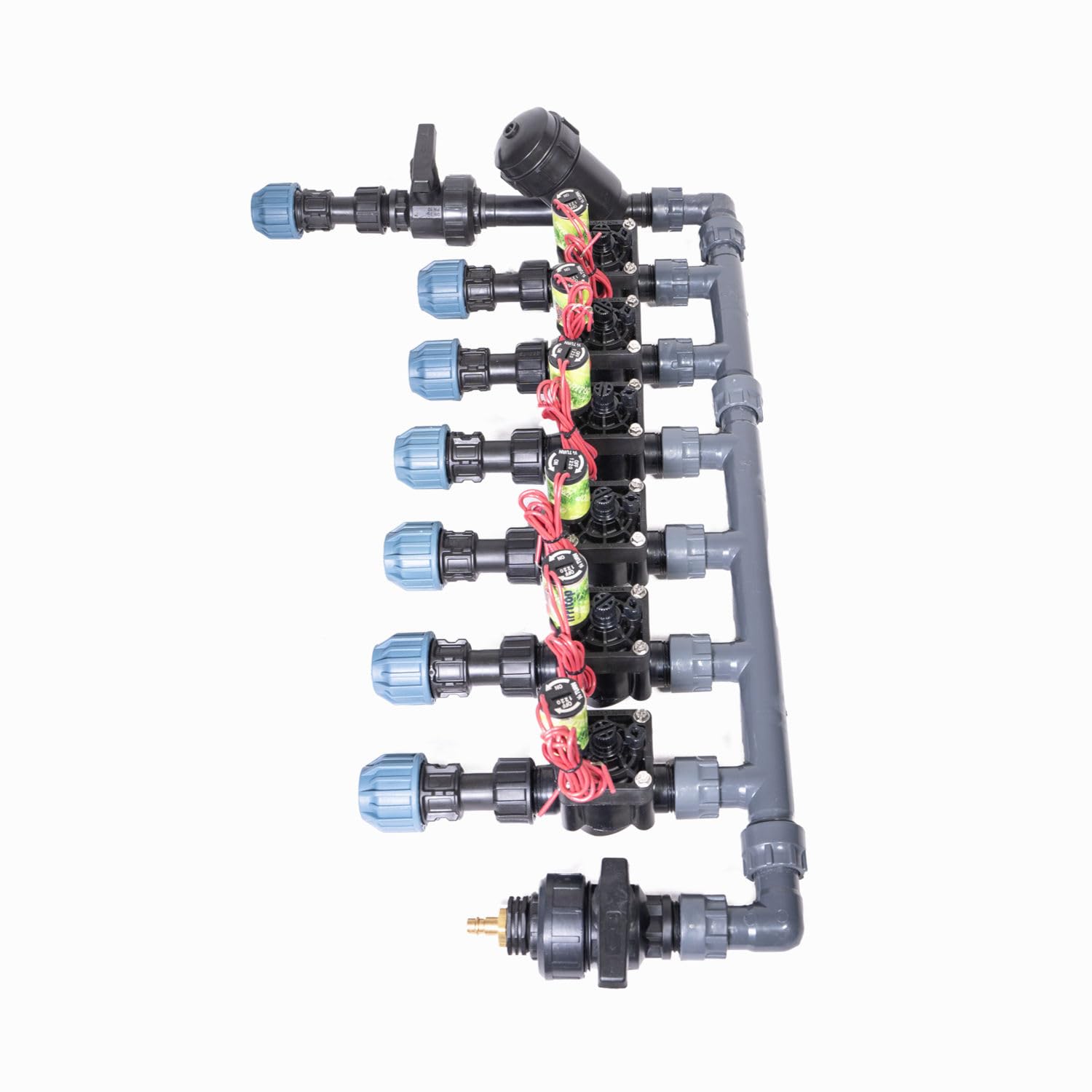 Distribuidor de tubos de polietileno de 6 zonas/25 mm (junta tórica), incluye válvulas solenoides Hunter PGV-101-MMB, conexión: tubo de polietileno de 25 mm